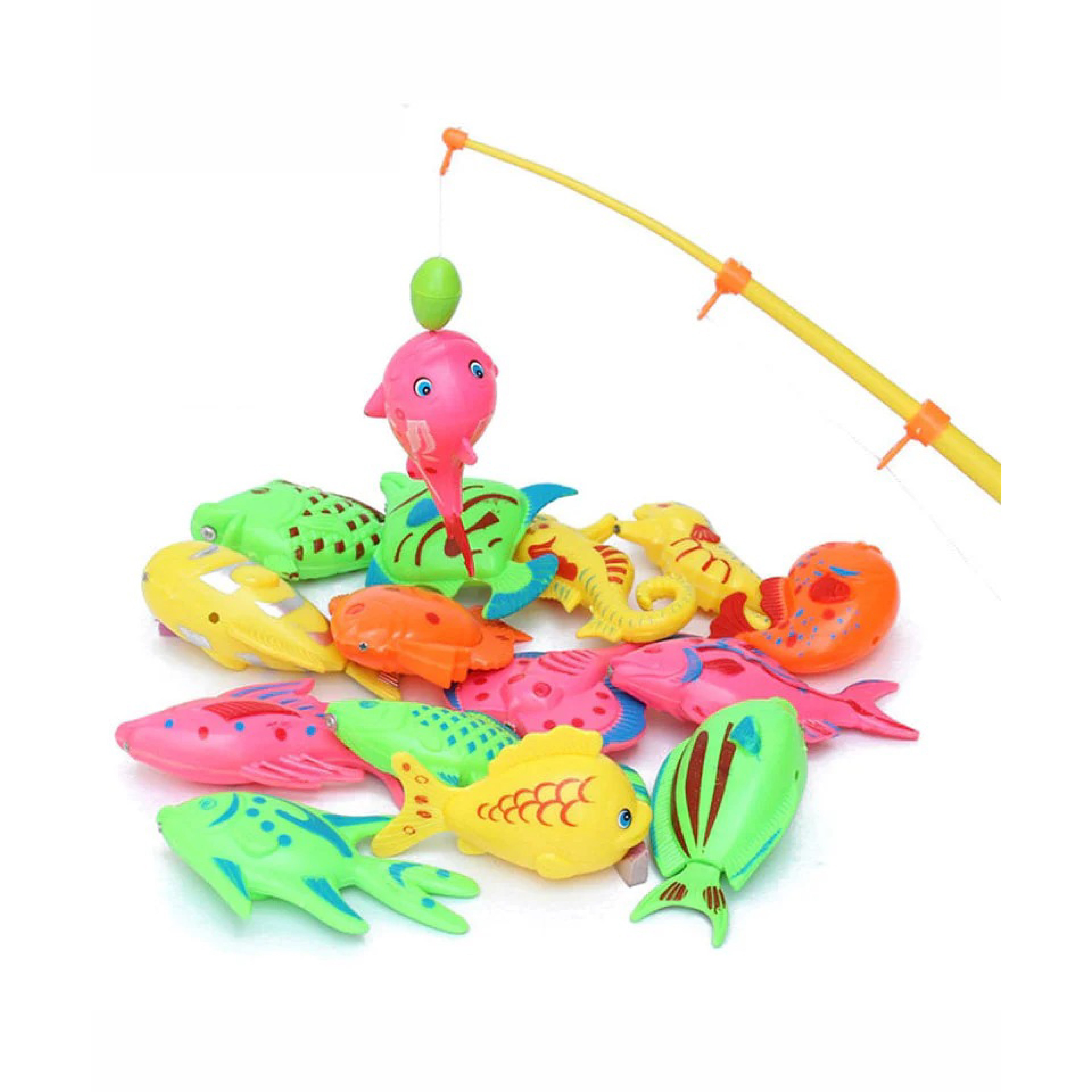 14-Piece Magnetic Fishing Toy Set - 3D Fish Bath Toy with Interactive Rod