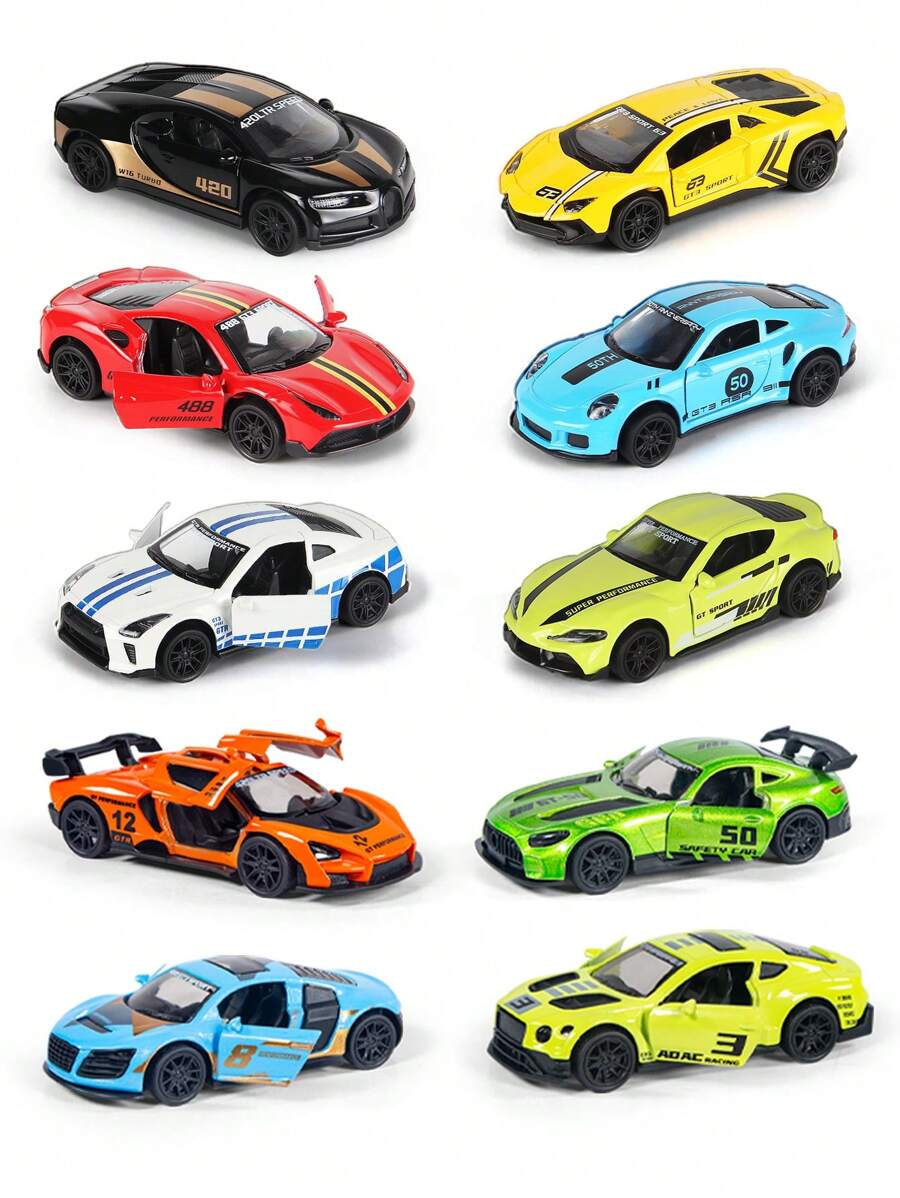 Pull Back Power Racers – Die-Cast Metal Toy Cars with Openable Doors ...