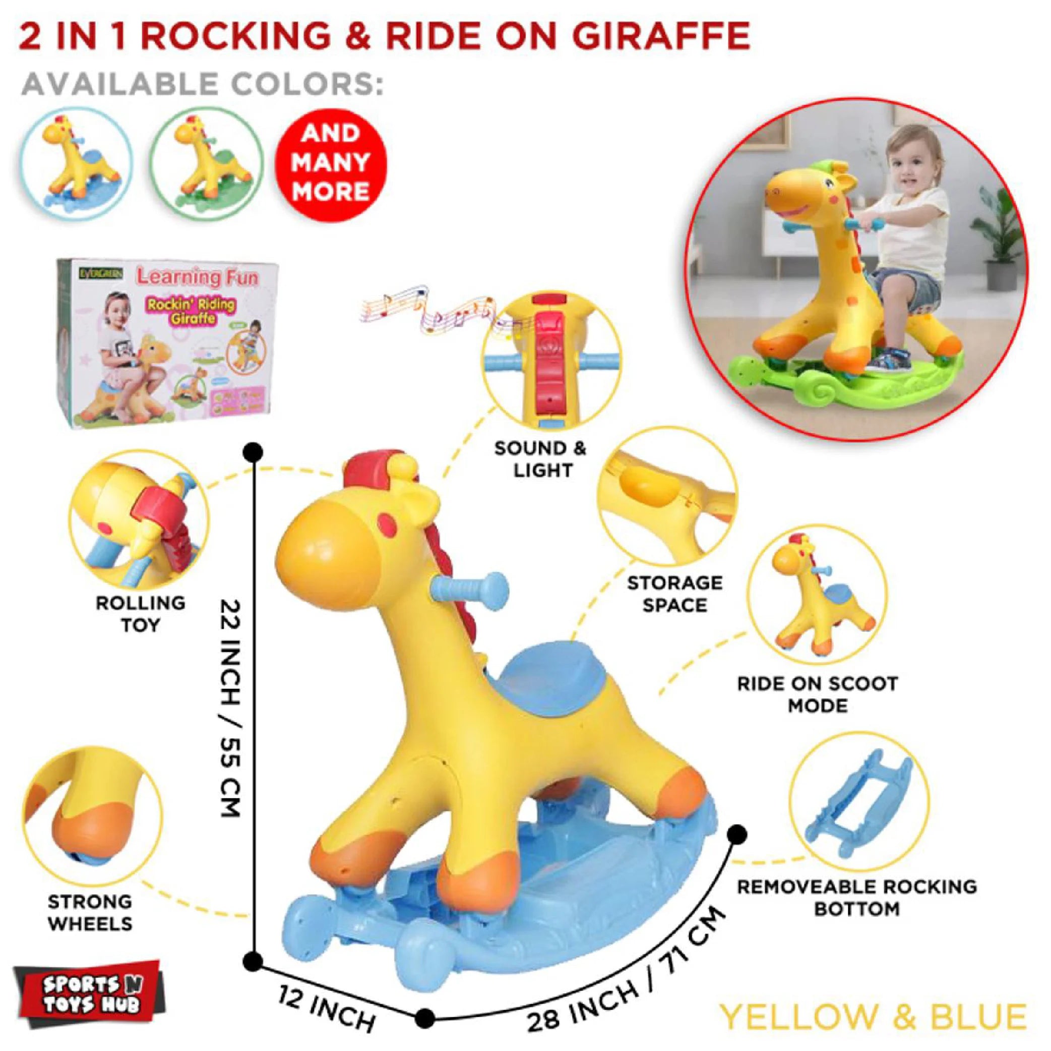 2-in-1 Rocking Ride-On Giraffe with Melody, Music & Lights