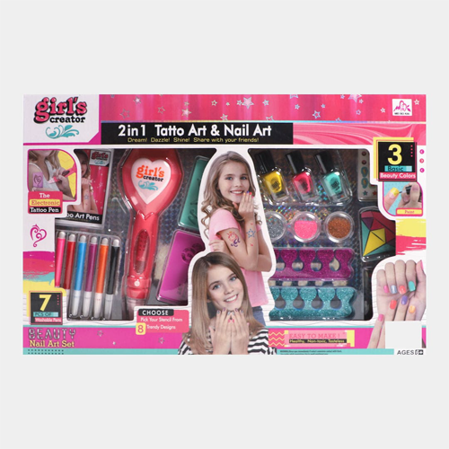 2-in-1 Tattoo & Nail Art Play Set for Girls