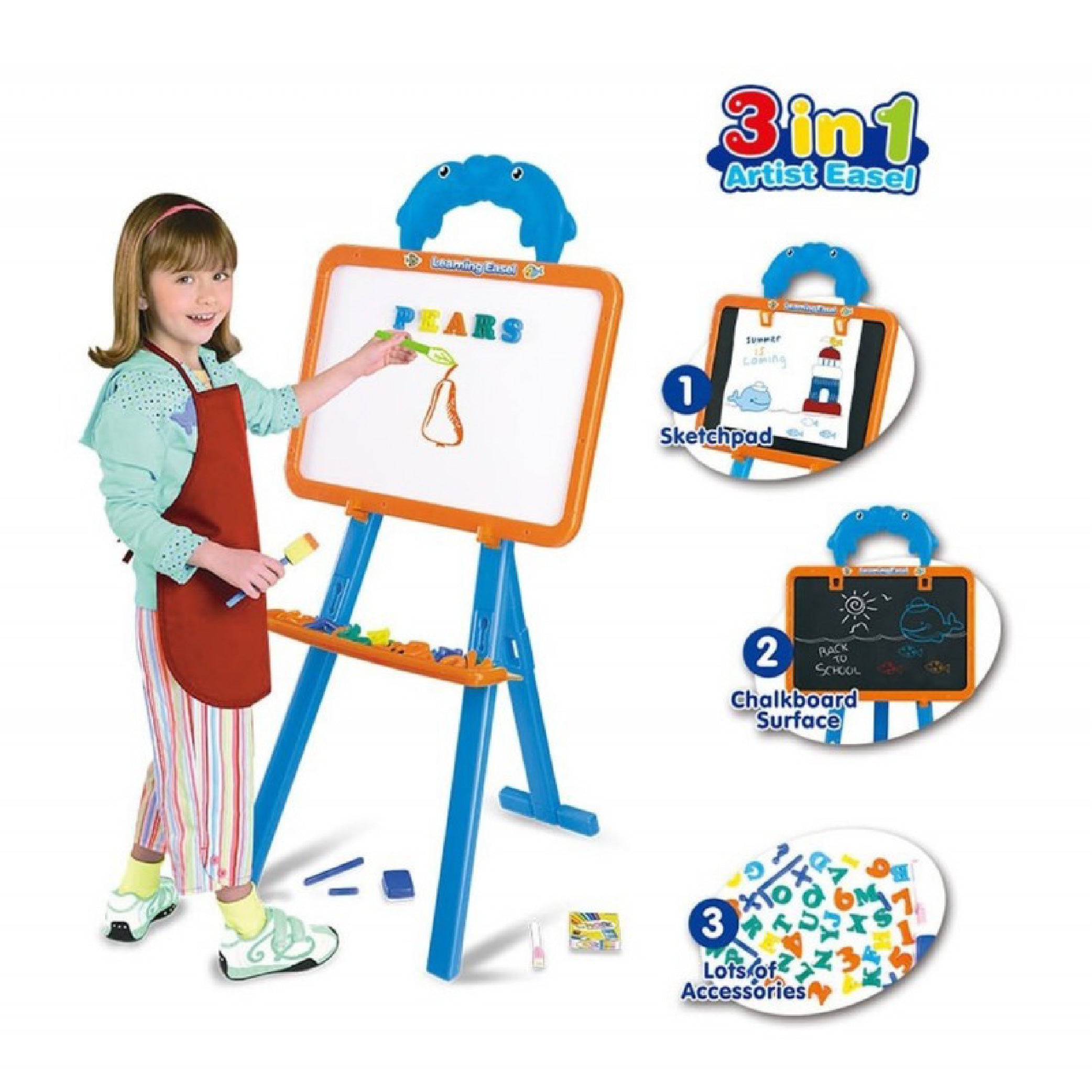 3-in-1 Artist Easel for Kids with Magnetic Letters, Chalkboard, and Whiteboard