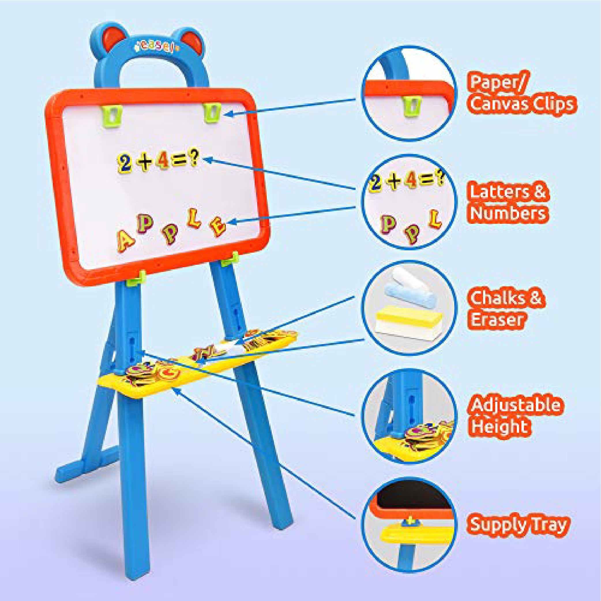 3-in-1 Artist Easel for Kids with Magnetic Letters, Chalkboard, and Whiteboard