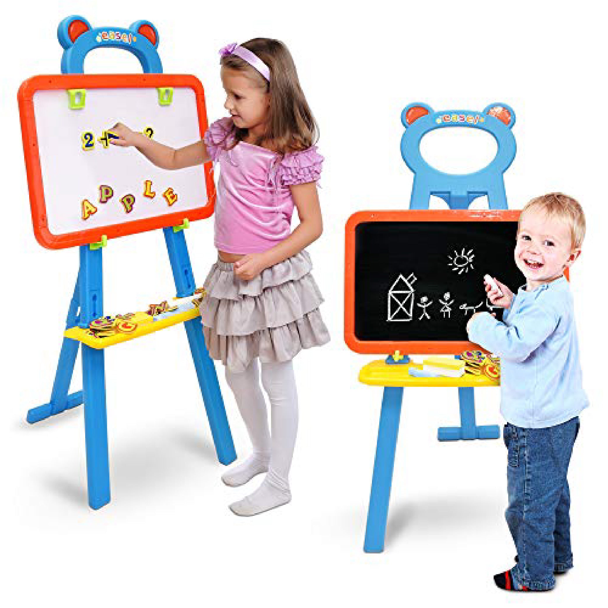 3-in-1 Artist Easel for Kids with Magnetic Letters, Chalkboard, and Whiteboard