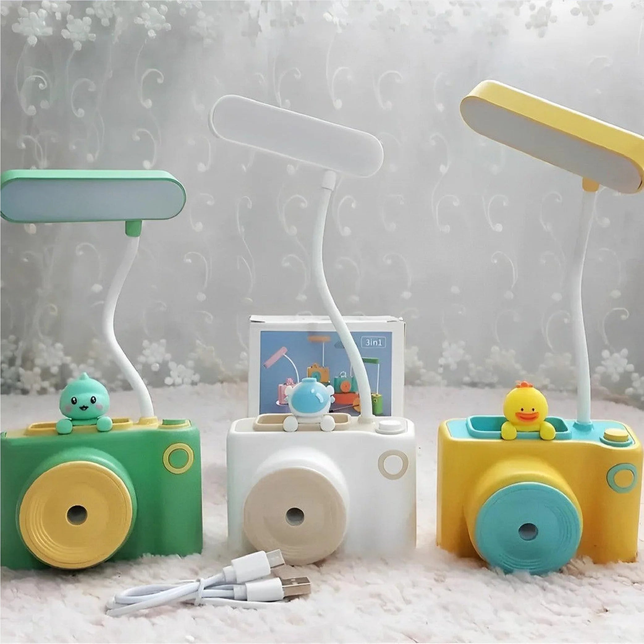 3-in-1 USB Table Lamp – LED Light with Pen Holder & Pencil Sharpener!