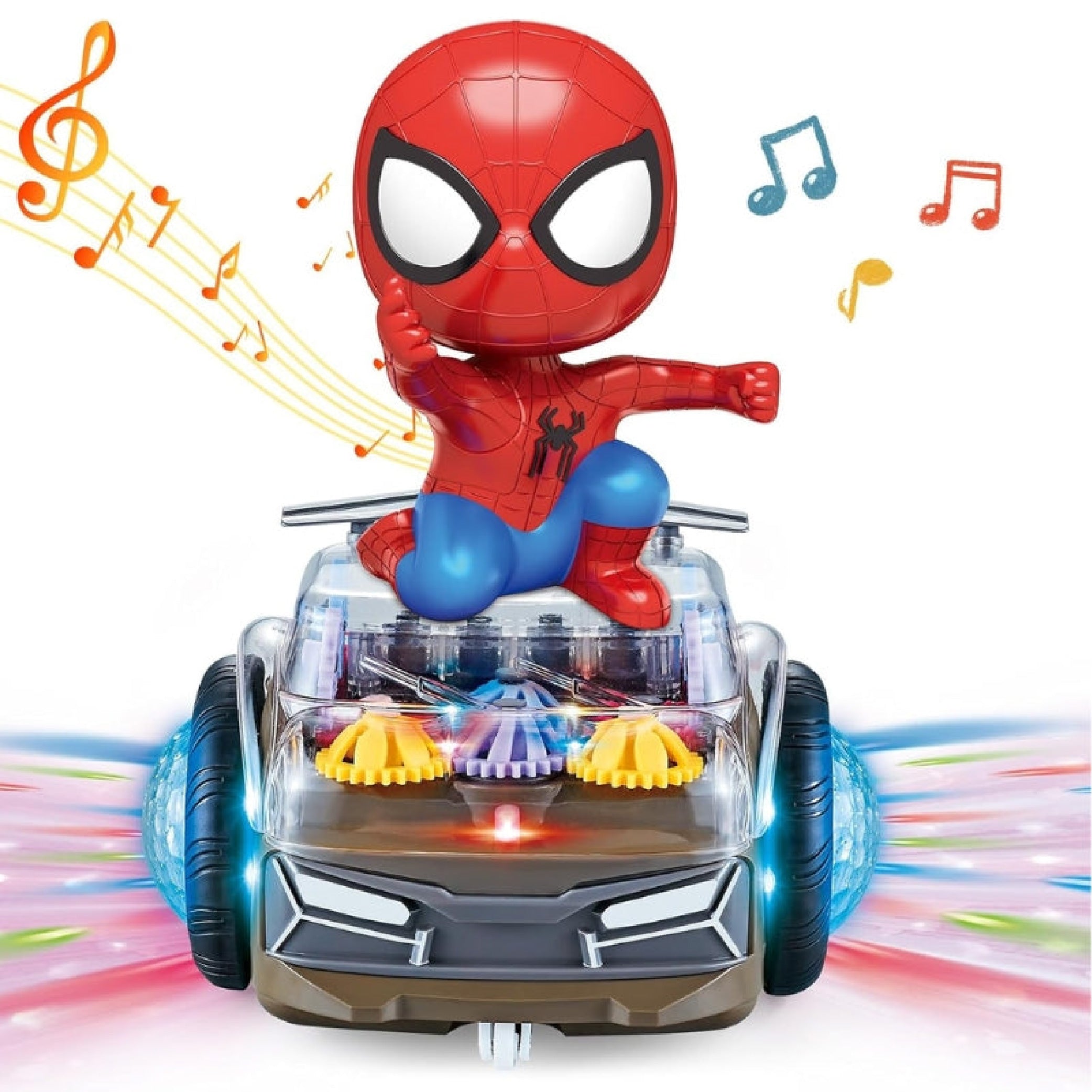 360° Rotating Spiderman Toy Car with LED Lights