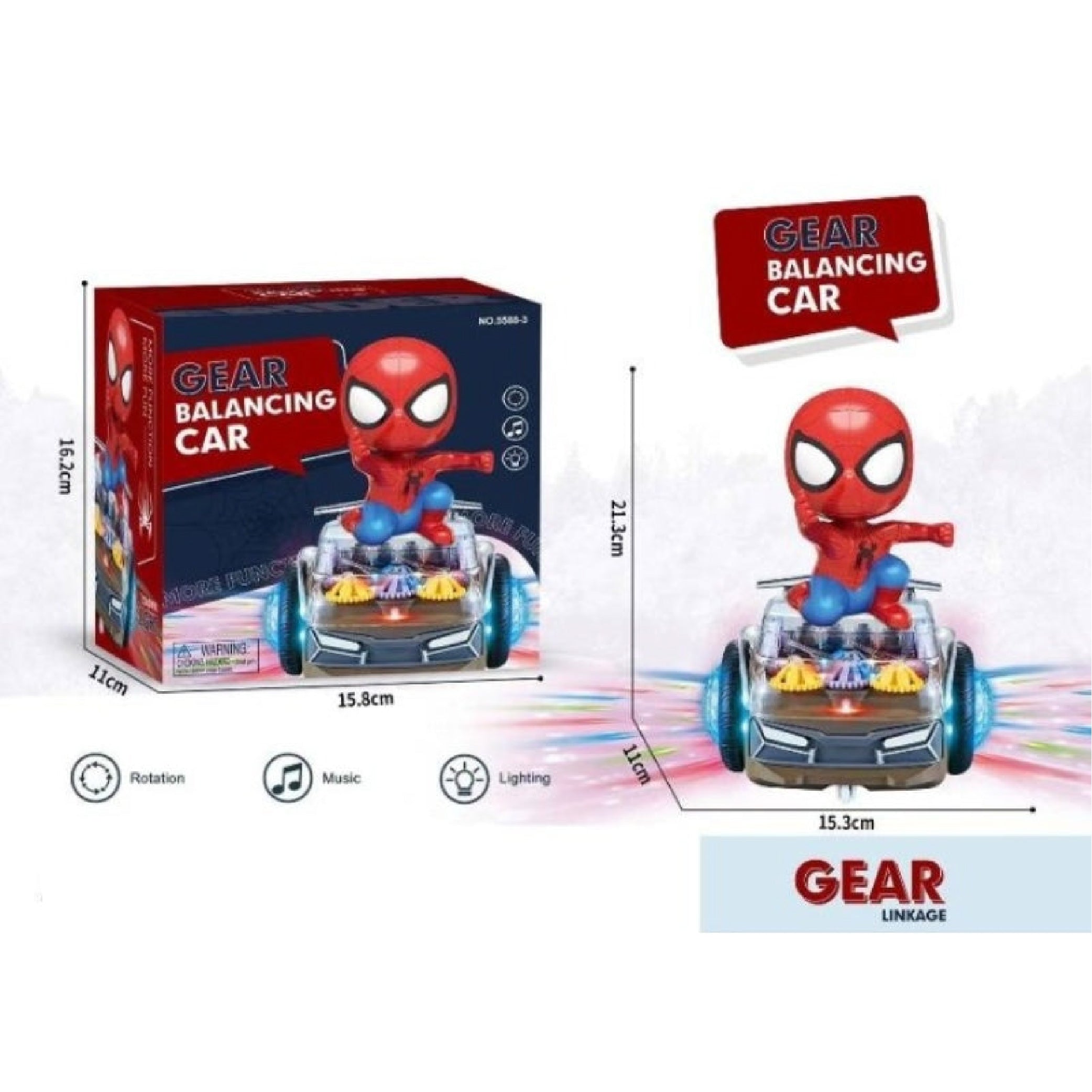 360° Rotating Spiderman Toy Car with LED Lights