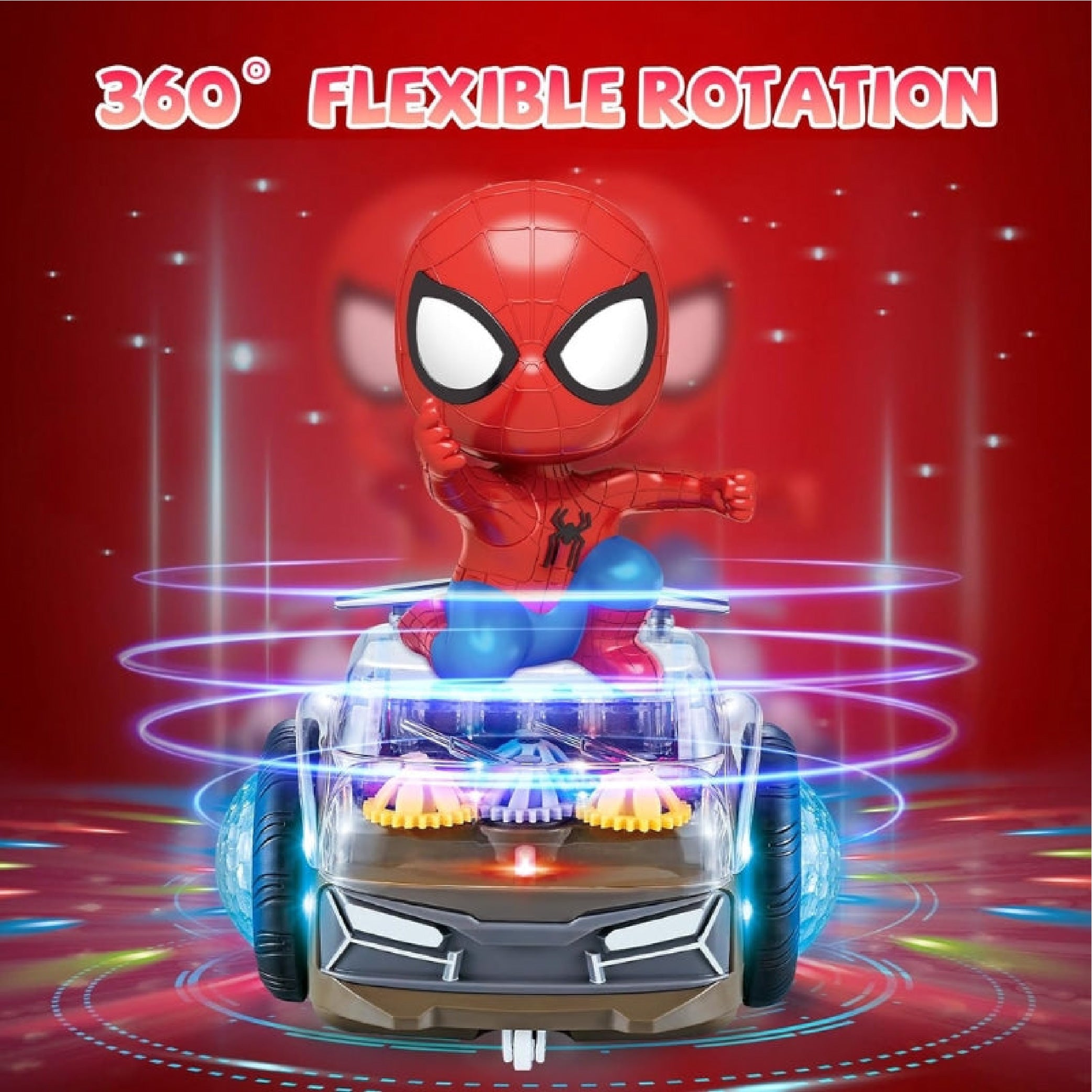 360° Rotating Spiderman Toy Car with LED Lights