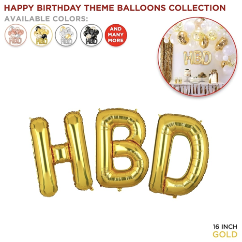 Golden HBD Balloon Bouquet - Shine Bright at Your Party