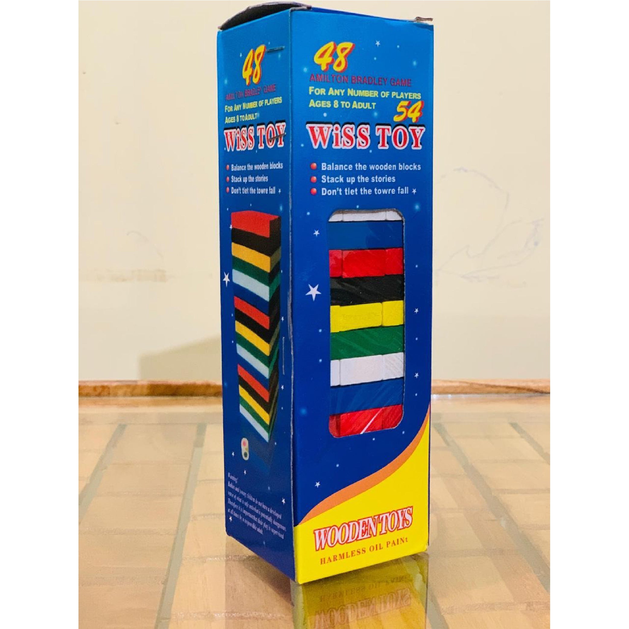 Wiss Toy Wooden Tower Game - 48-Piece Stacking & Balancing Blocks