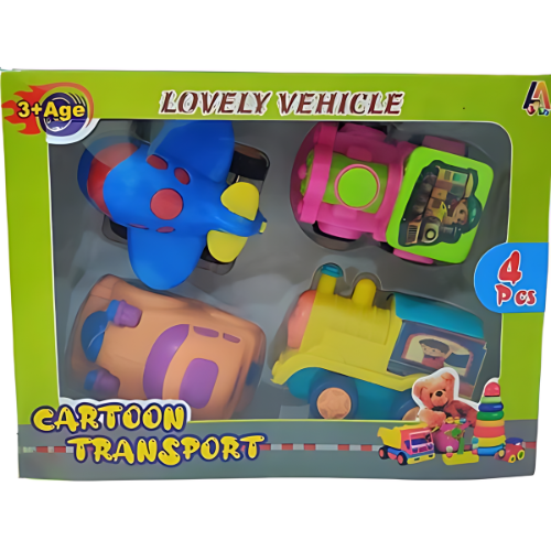 Adorable 4-Piece Cartoon Car Set