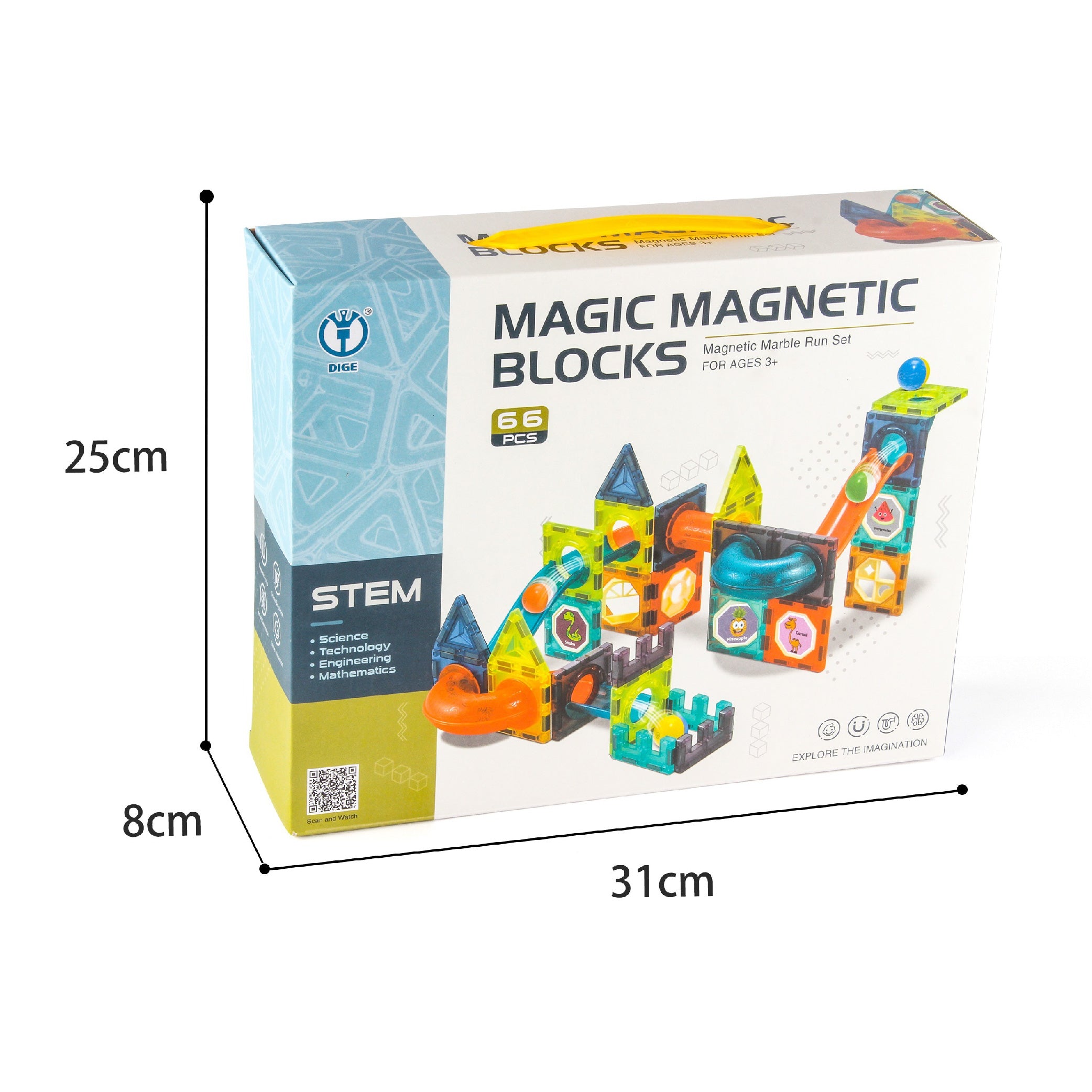 52-Piece Light-Up Magnetic Sticks & Blocks Set – STEM Building Kit for Kids