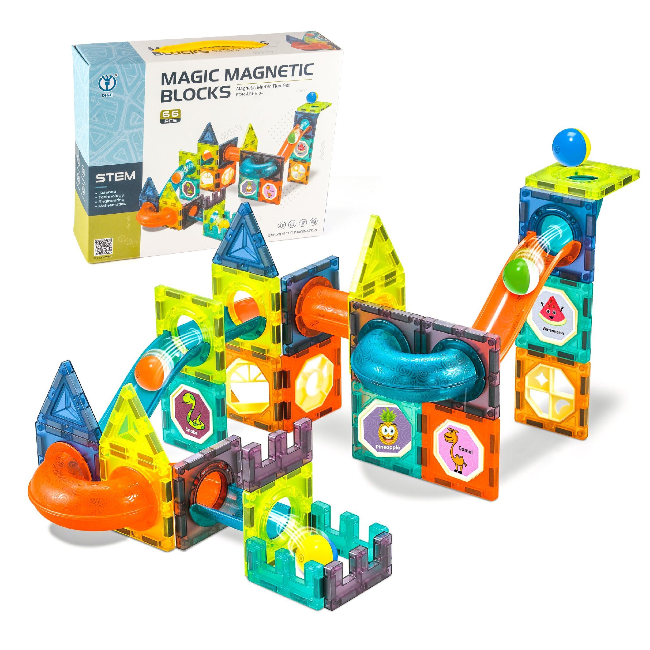 52-Piece Light-Up Magnetic Sticks & Blocks Set – STEM Building Kit for Kids