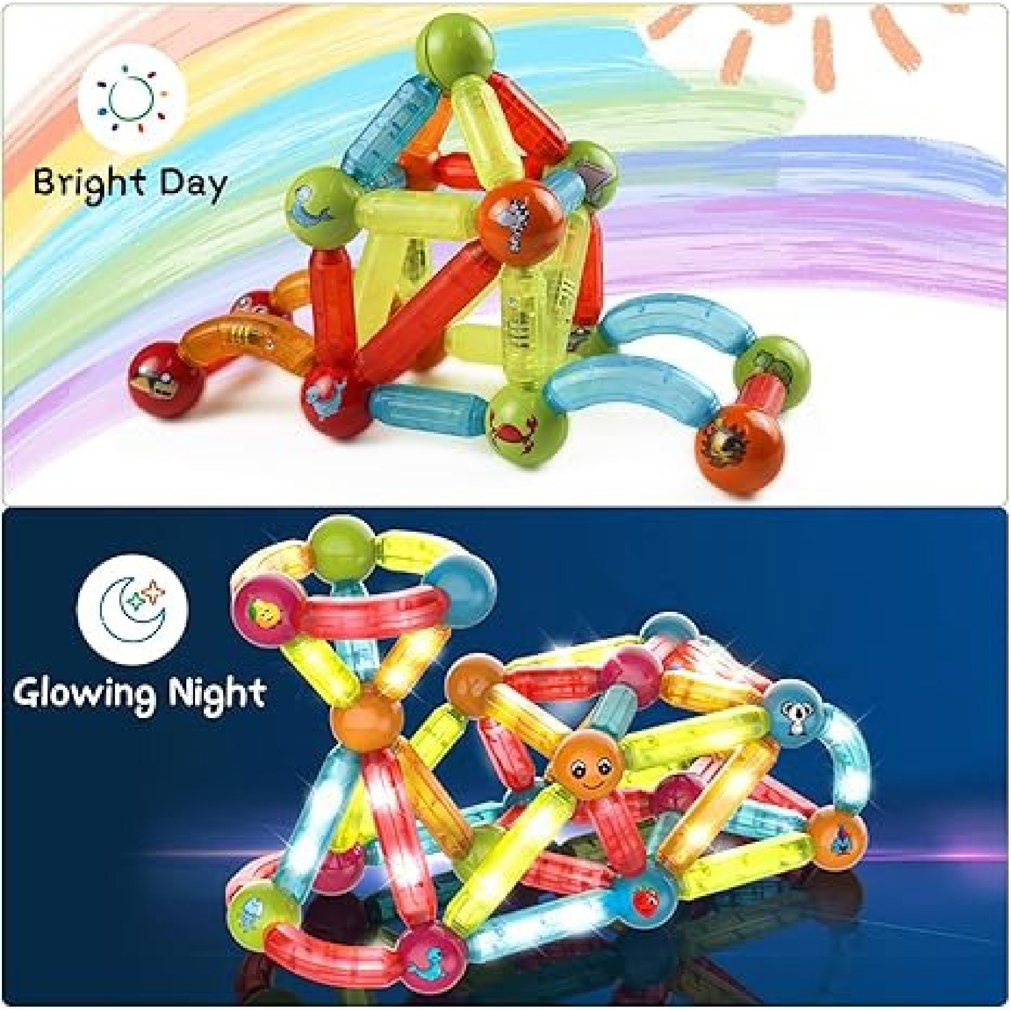 52-Piece Light-Up Magnetic Sticks & Blocks Set – STEM Building Kit for Kids