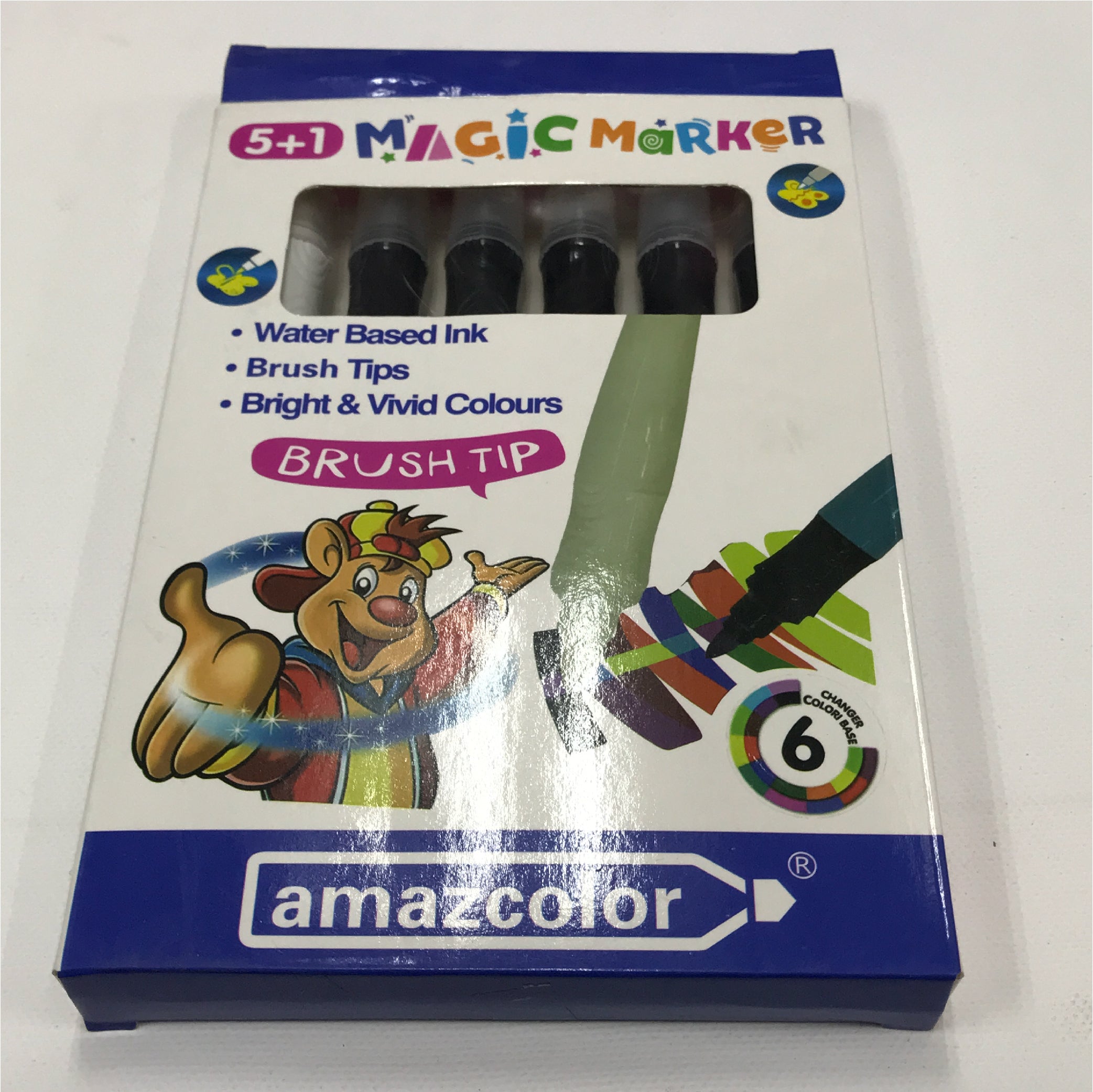 5+1 Magic Marker Set – Water Based Ink, Brush Tips, Bright & Vivid Colours (6 Colours)