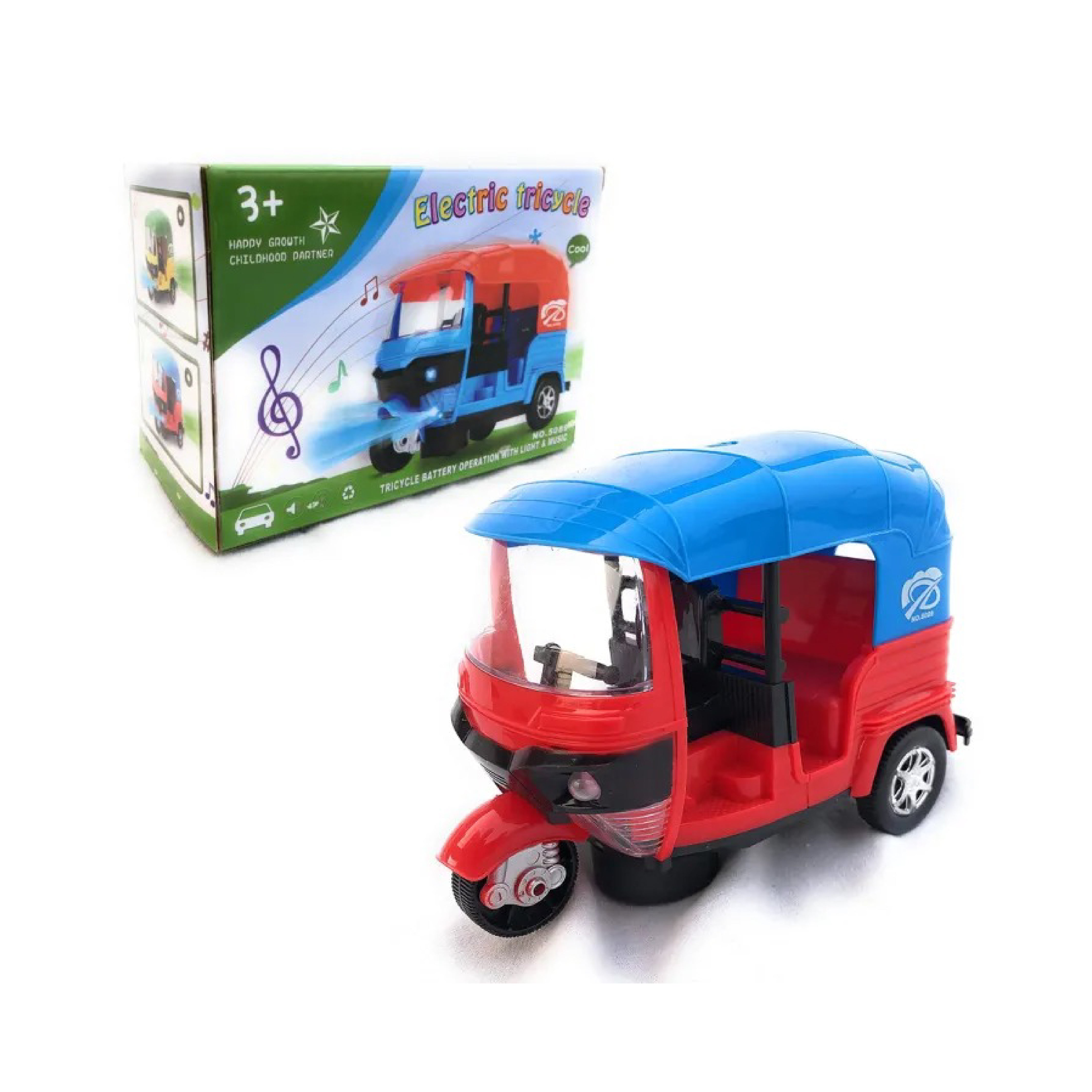 Musical Electric Tricycle Auto Rickshaw Toy – Battery Operated with Lights and Music