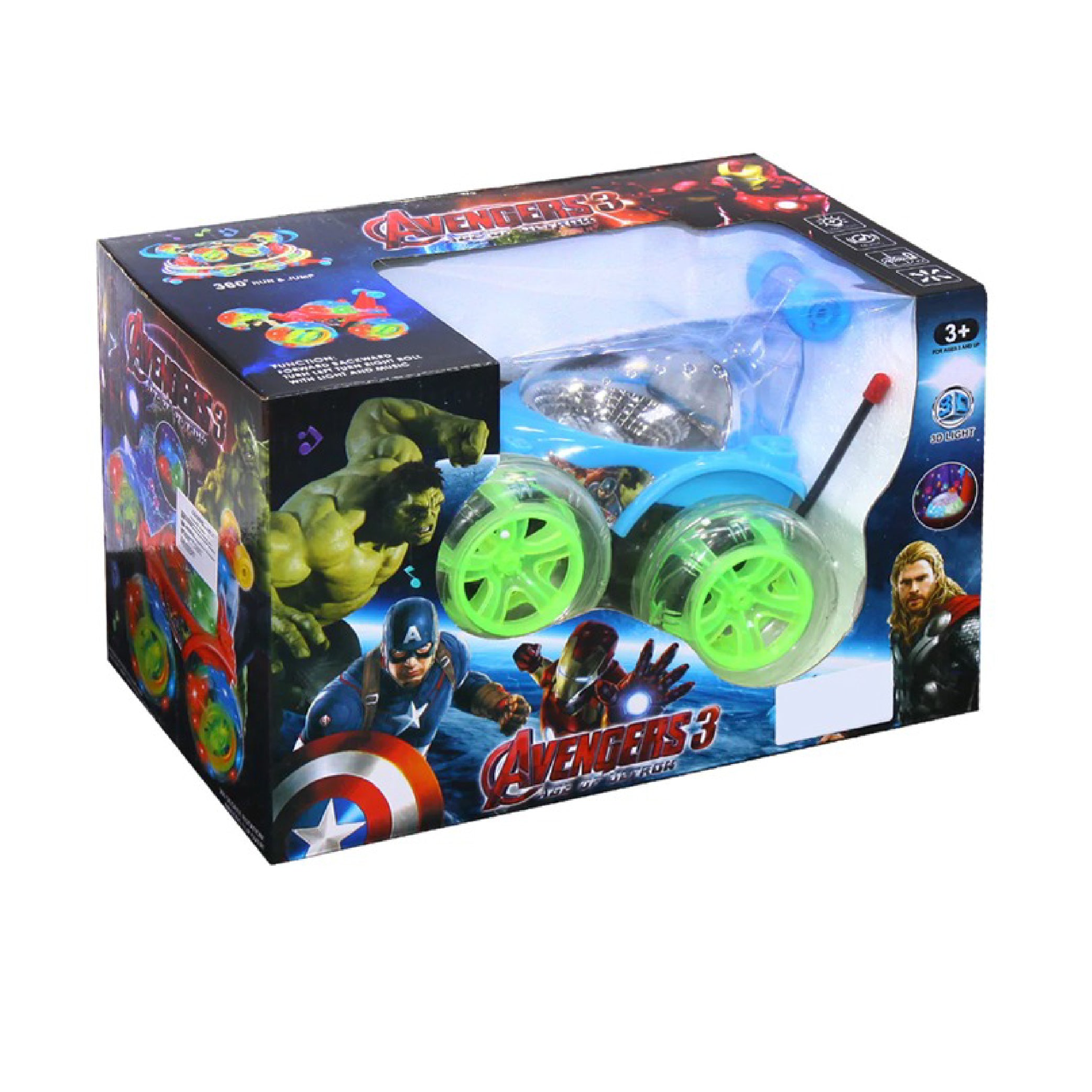 Avengers 3 Remote Control Stunt Car – 360° Rotating Light-Up Toy Car for Kids