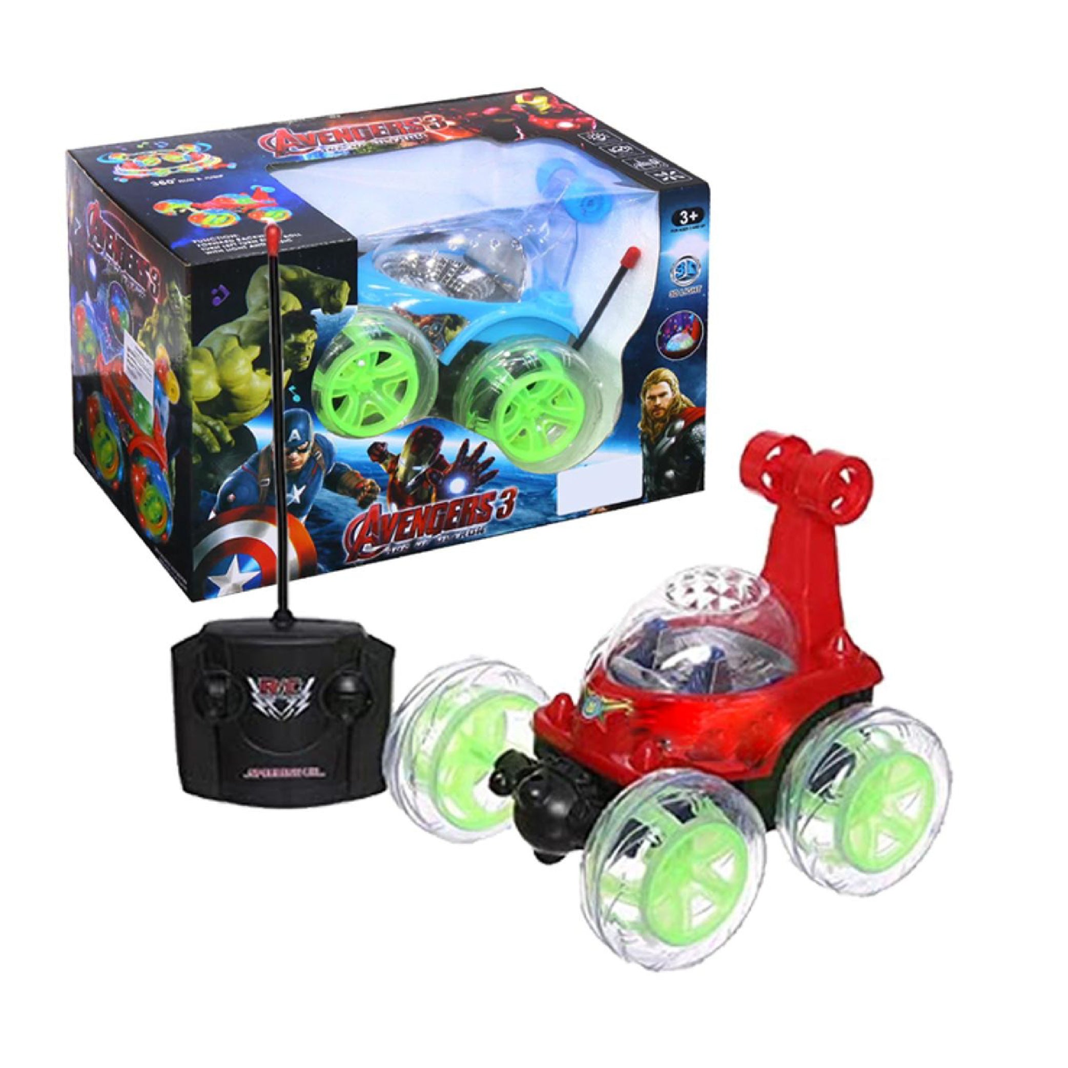 Avengers 3 Remote Control Stunt Car – 360° Rotating Light-Up Toy Car for Kids