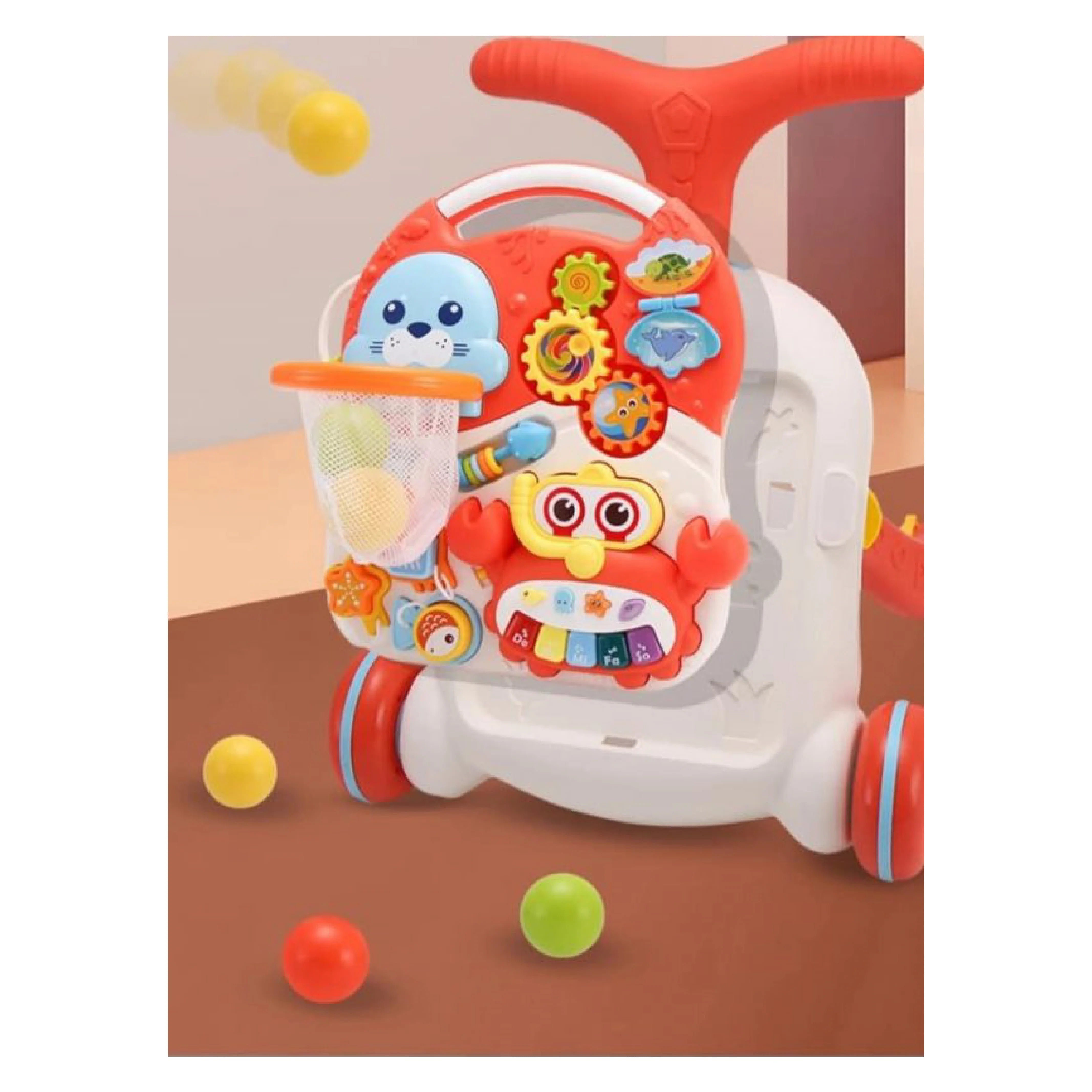 Huanger 2-in-1 Baby Walker and Activity Table - Infant Push Walker Toy with Wheels and Seat