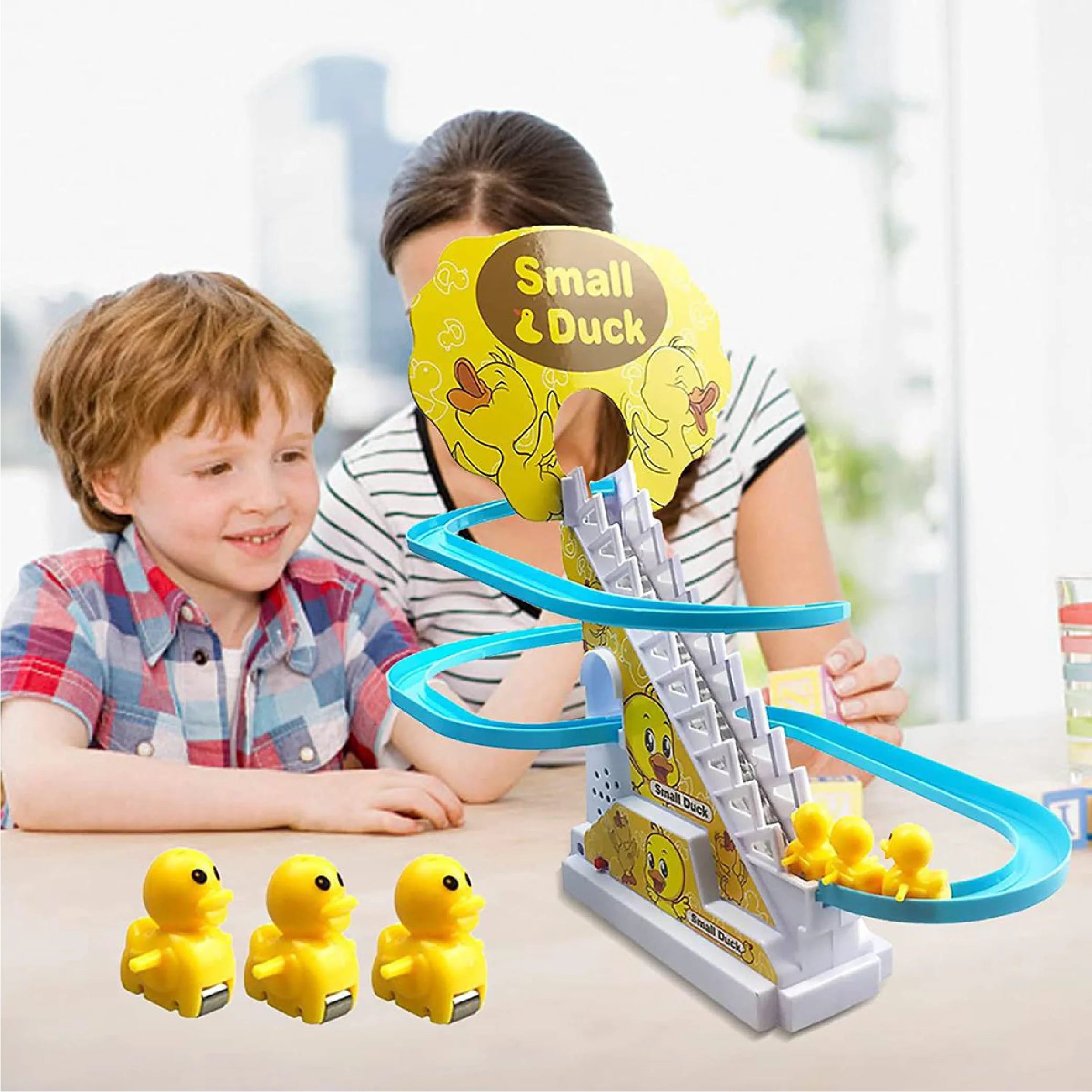 Funny Small Duck Track Race Toy - Battery Operated Fun with Lights & Music!