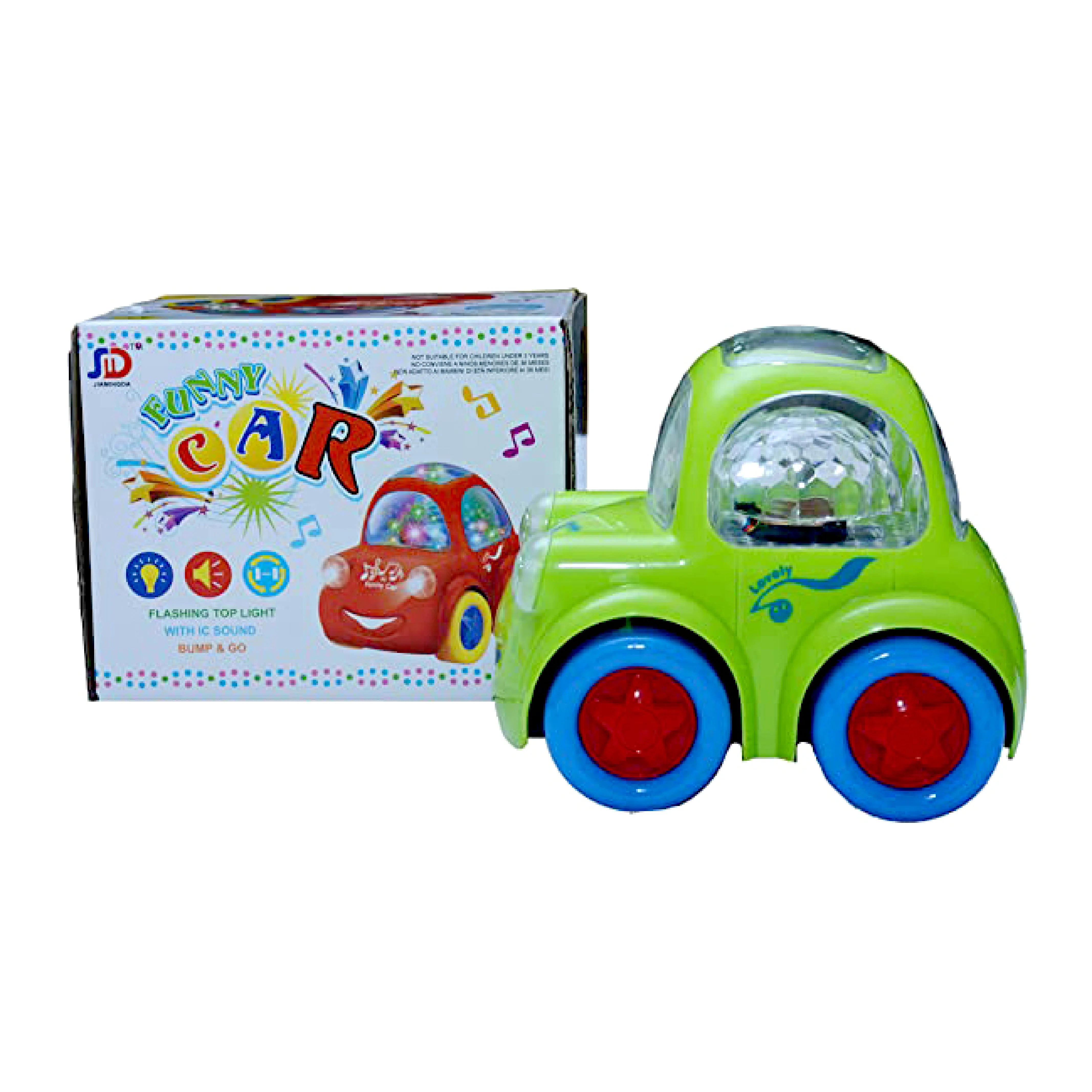 Bump and Go Funny Car - Interactive Toy with Music and Flashing Lights