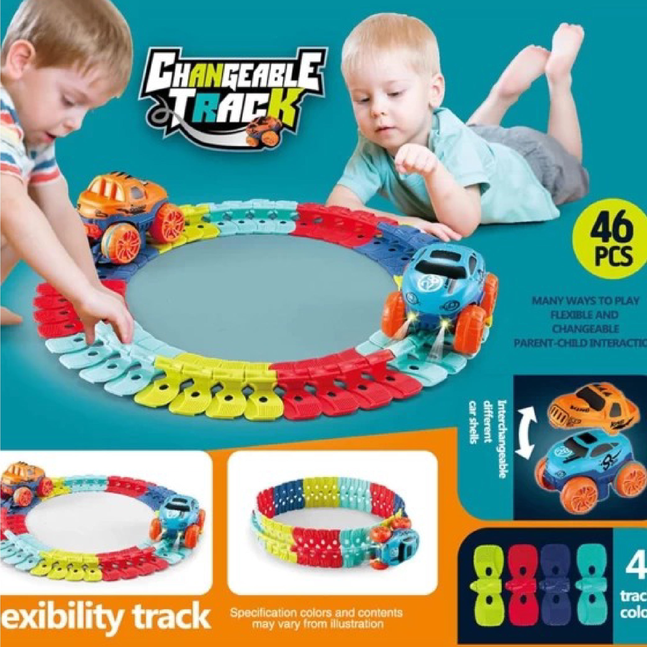 Changeable Track Car Set – 46-Piece Interactive Play Track with Two Toy Cars