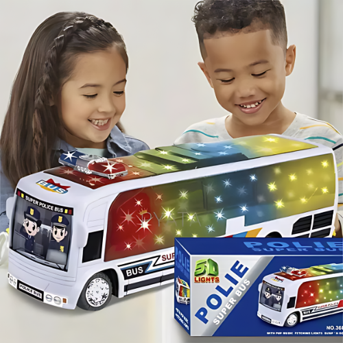 Lights & Sounds Bus - 5D POLICE BUS - Bump & Go Fun for Kids