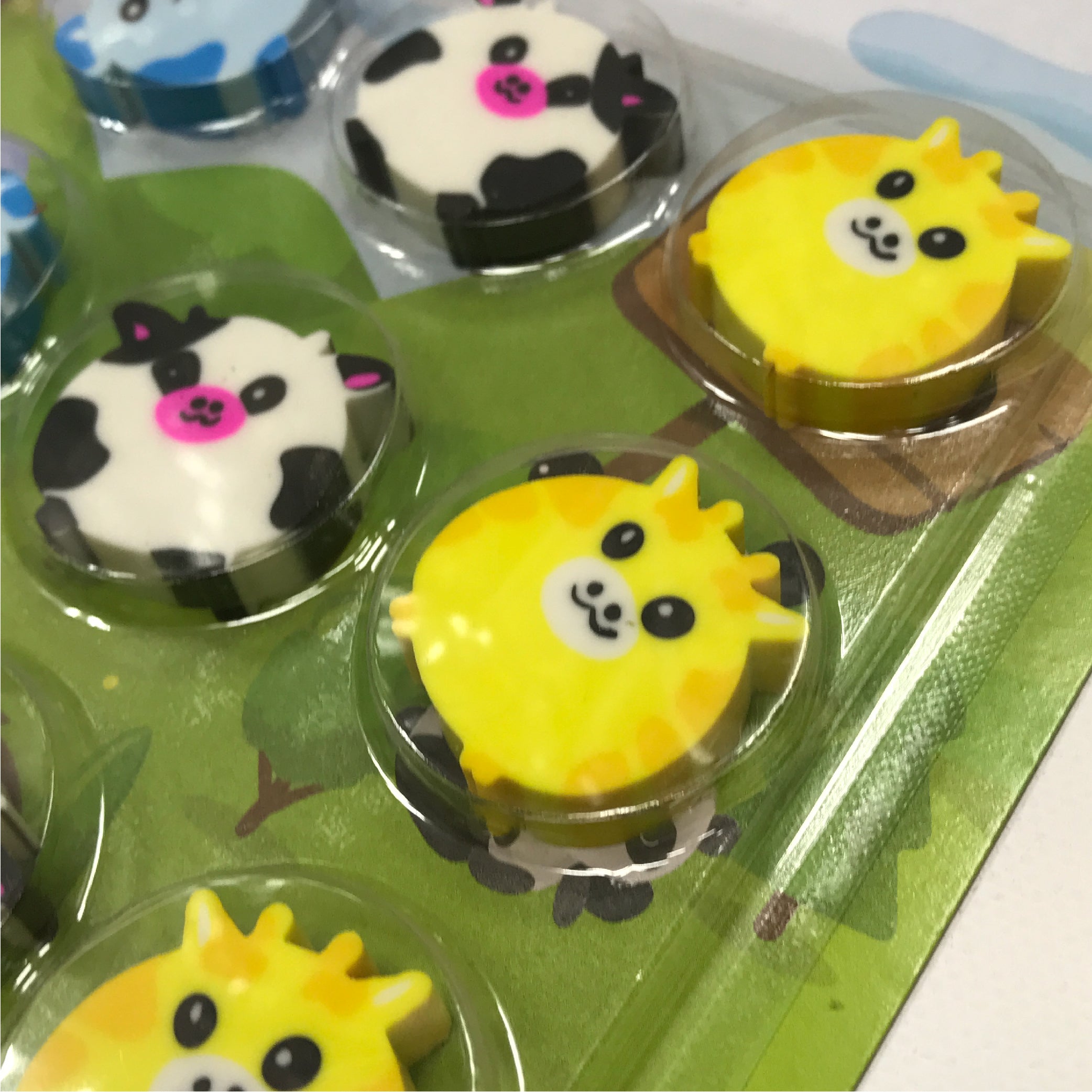 12 Animal Erasers Set - Cute Sheep, Cow, Giraffe, and Koala Designs