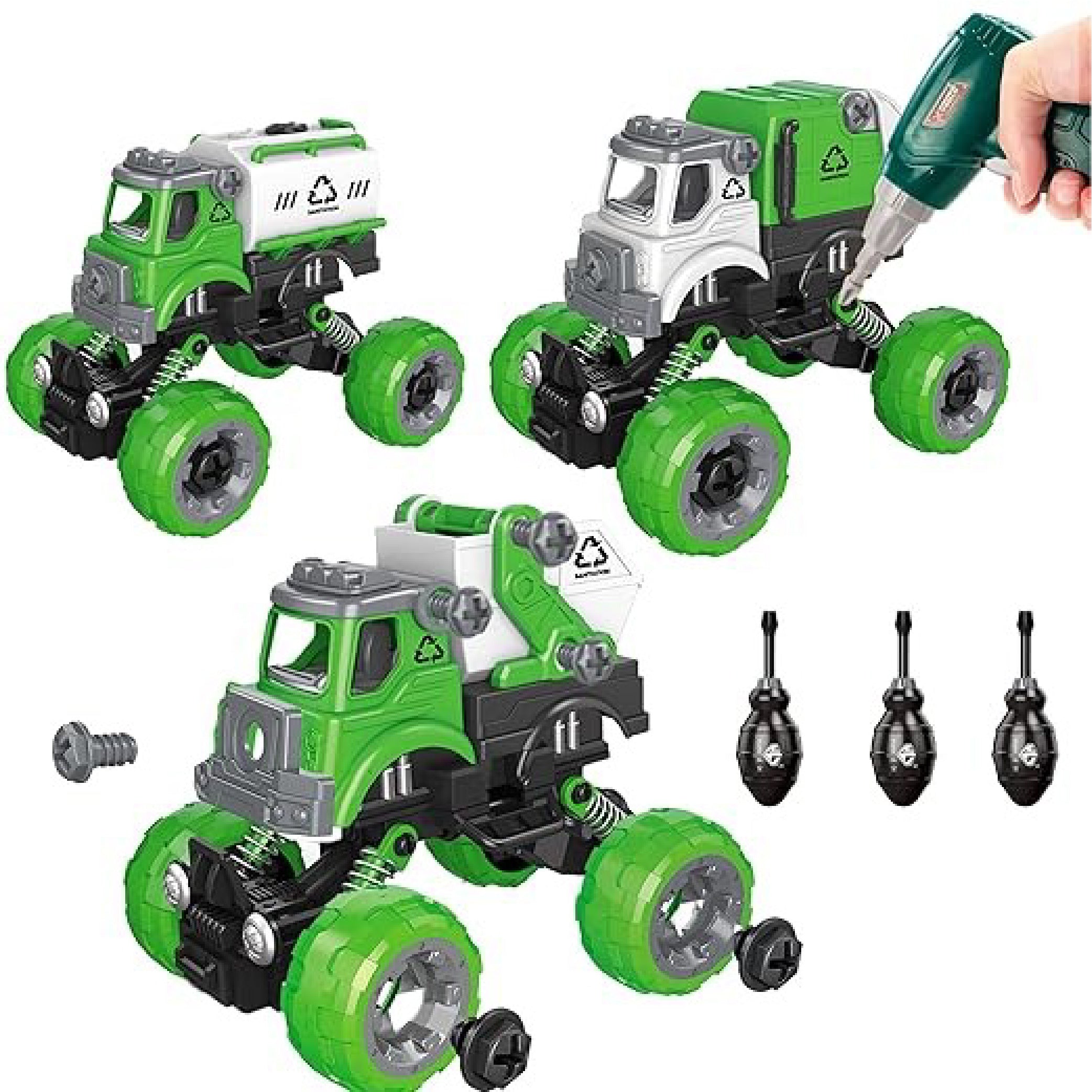 DIY Assembly Garbage Truck Toy with Safe Electric Drill and Tools – STEM Learning Toy for Kids