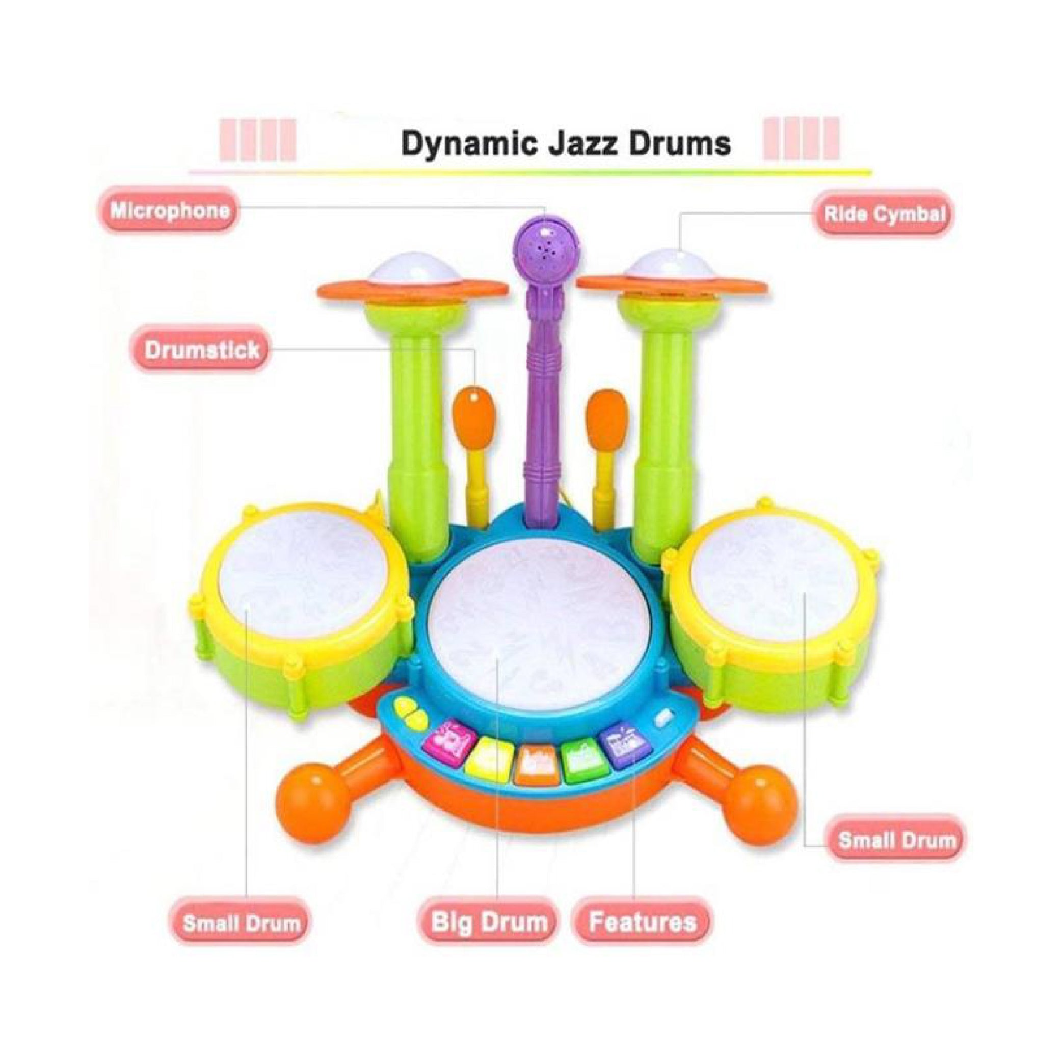 Kids Drum Set Toy with Microphone and Sound Effects