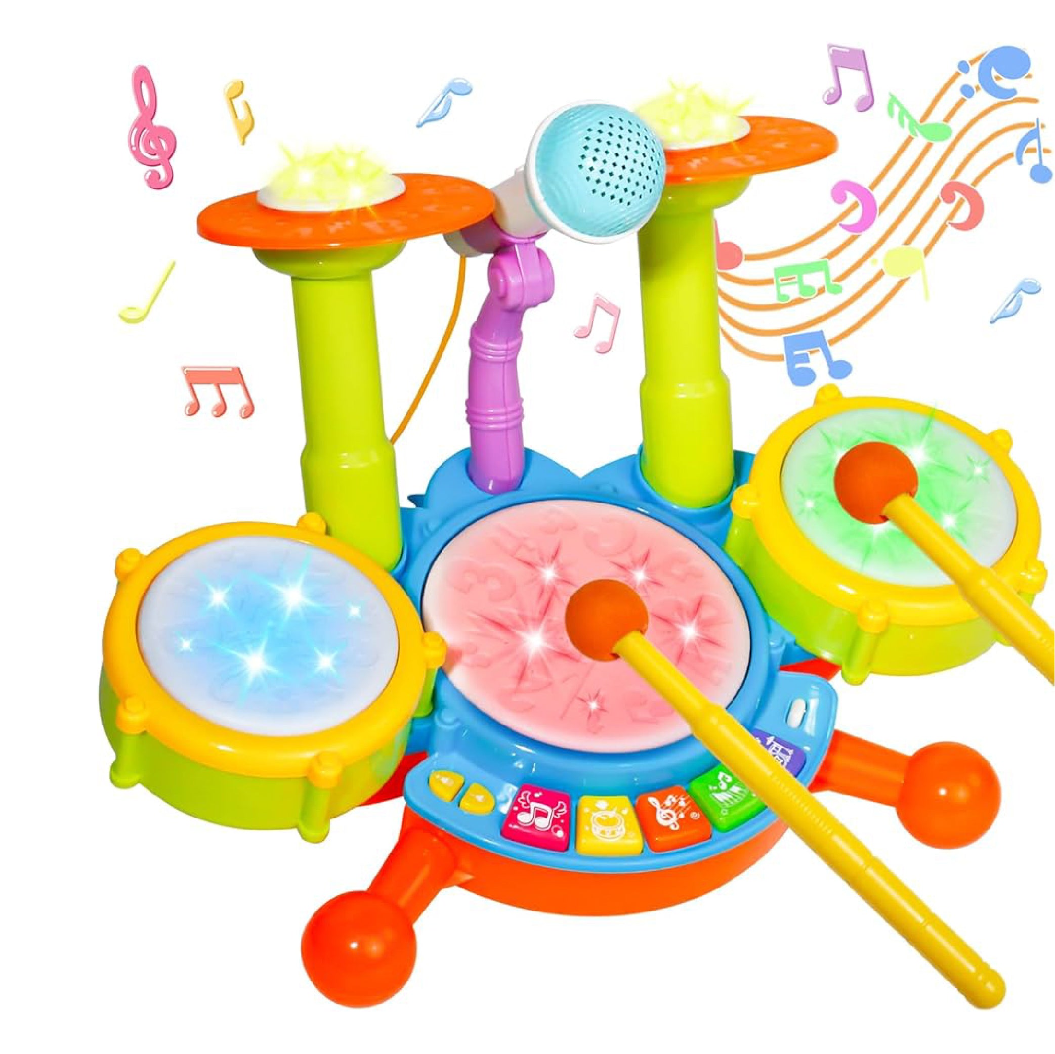 Kids Drum Set Toy with Microphone and Sound Effects