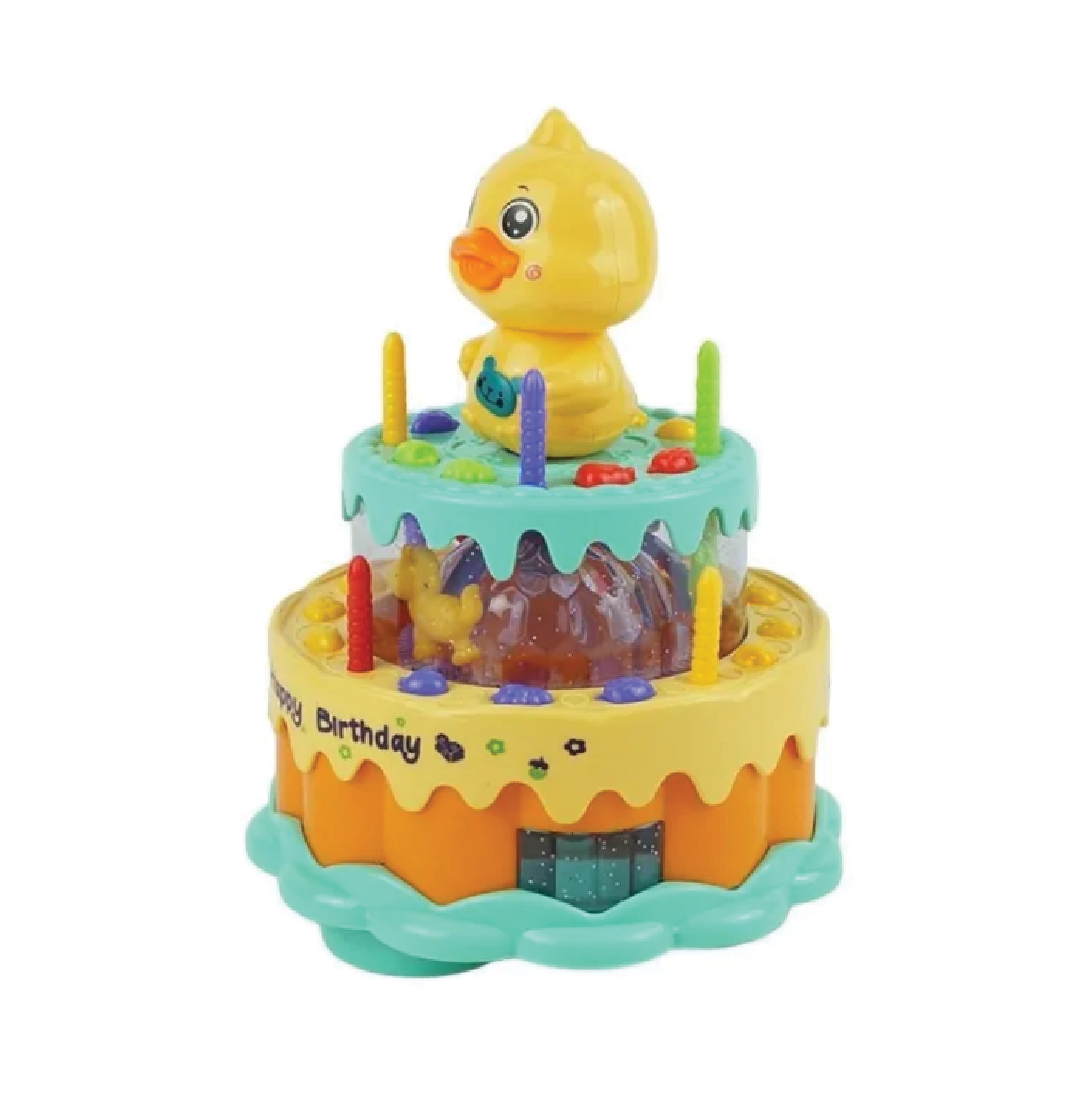 Duck Rotation Music Cake Toy with LED Lights & Spinning Feature – Ideal for Kids' Birthdays