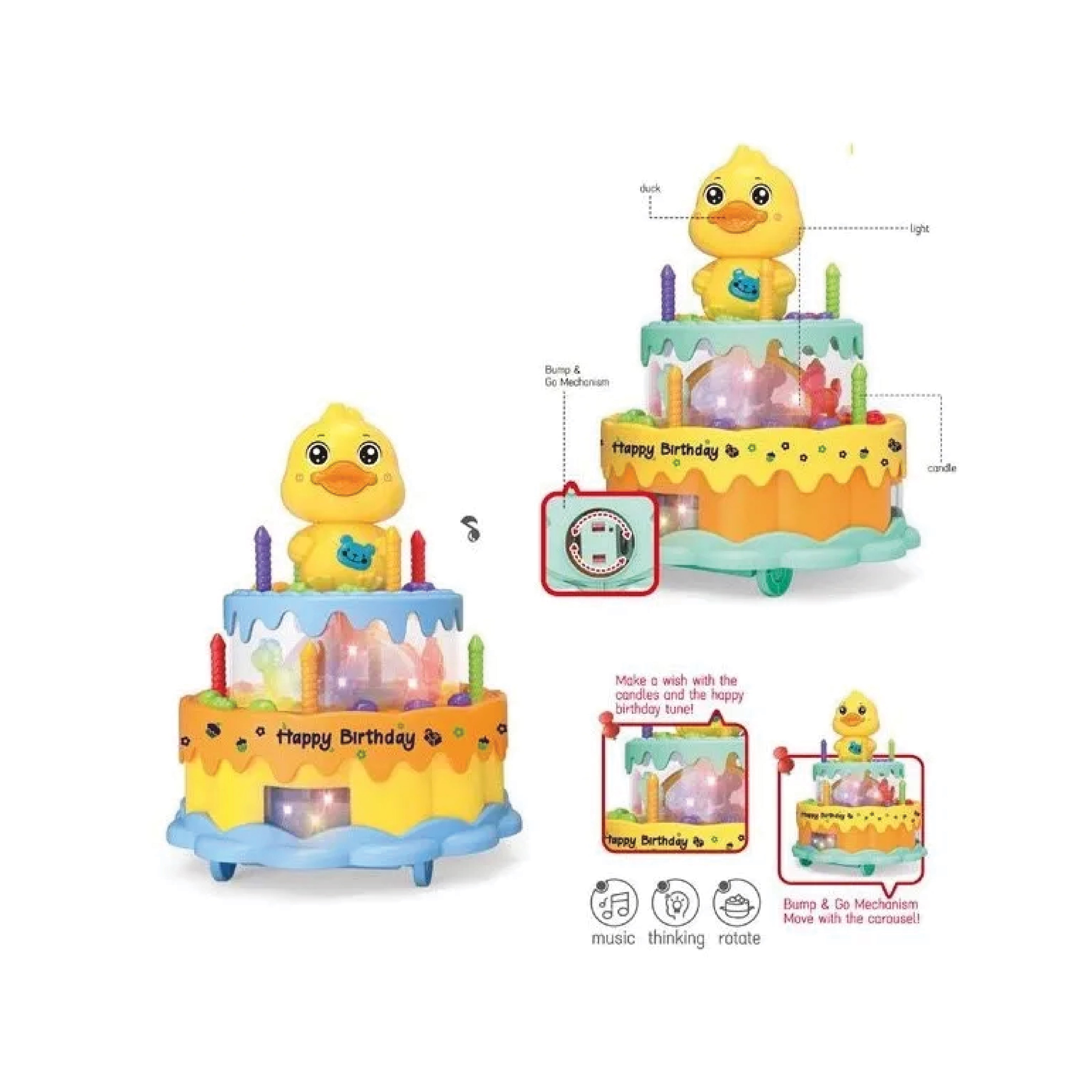 Duck Rotation Music Cake Toy with LED Lights & Spinning Feature – Ideal for Kids' Birthdays