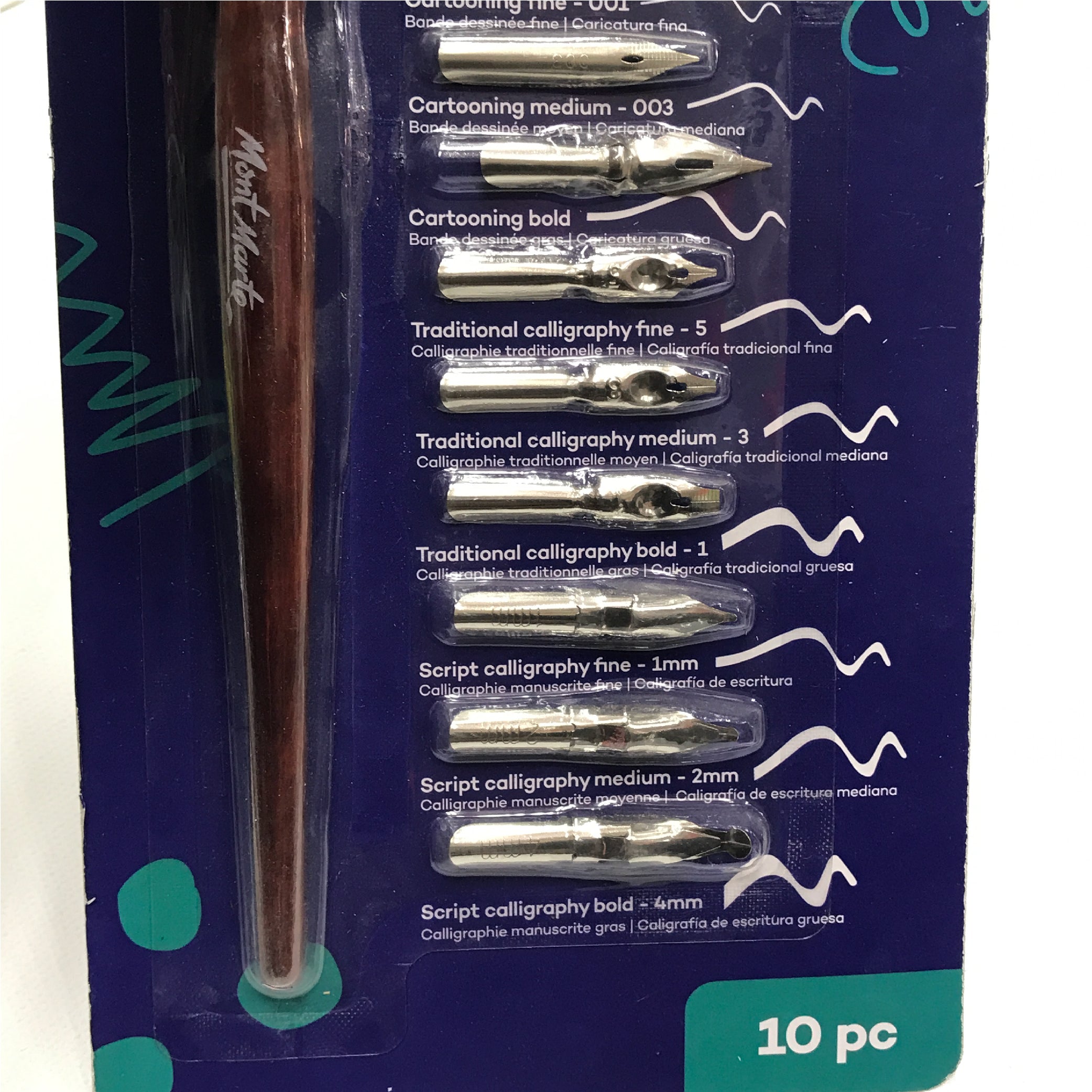 Mont Marte Calligraphy Nib Set - 10 Piece, for Fine, Medium & Bold Strokes