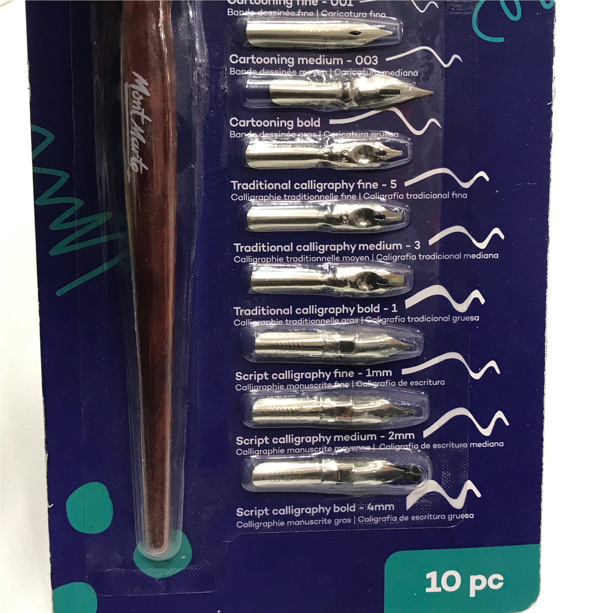 Mont Marte Calligraphy Nib Set - 10 Piece, for Fine, Medium & Bold Str ...