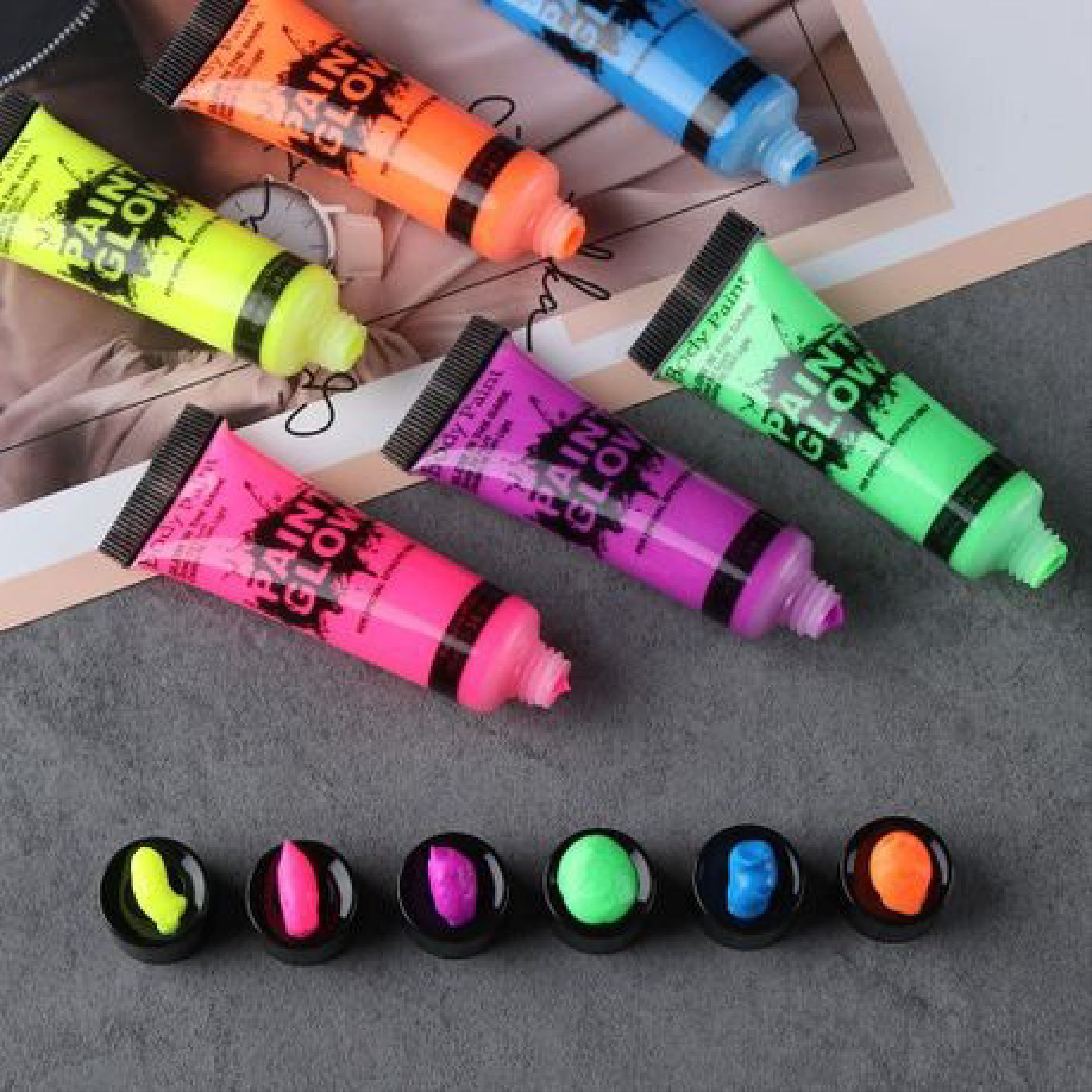 Glow in the Dark Paint - Super Bright Fluorescent Body Art, 6 Color Set