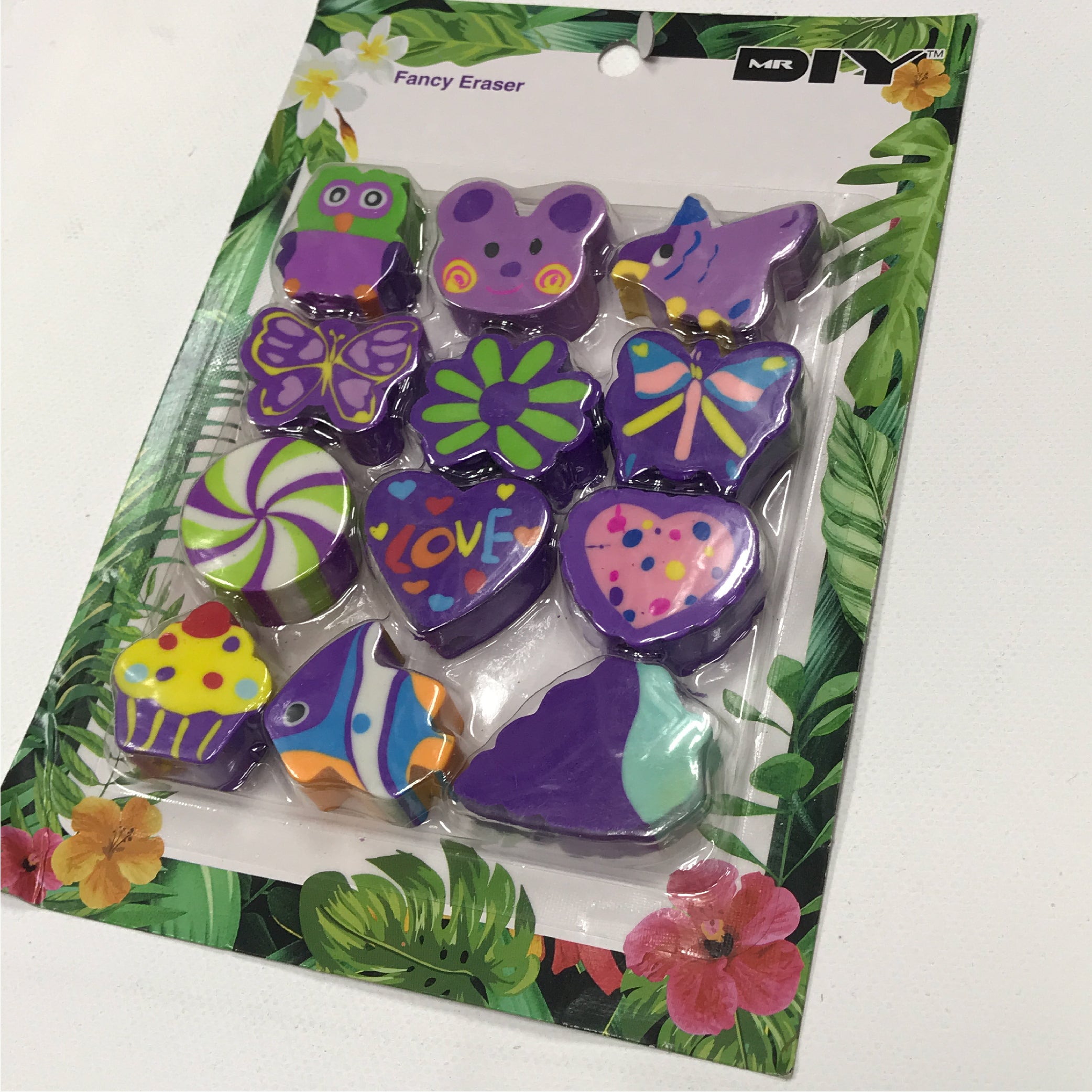 Fancy Animal and Shape Erasers Set – 12 Pcs