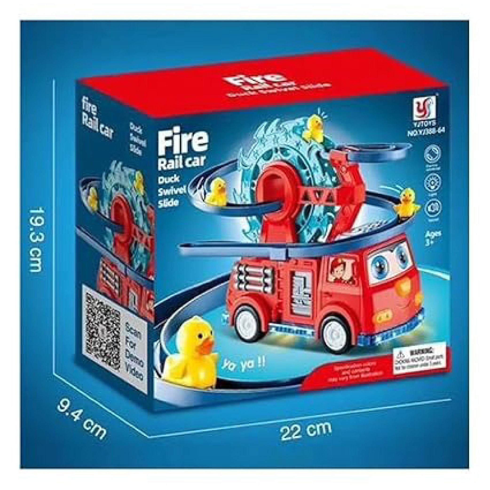 Fire Rail Car Duck Swivel Slide Toy - Interactive Light & Sound Fire Truck