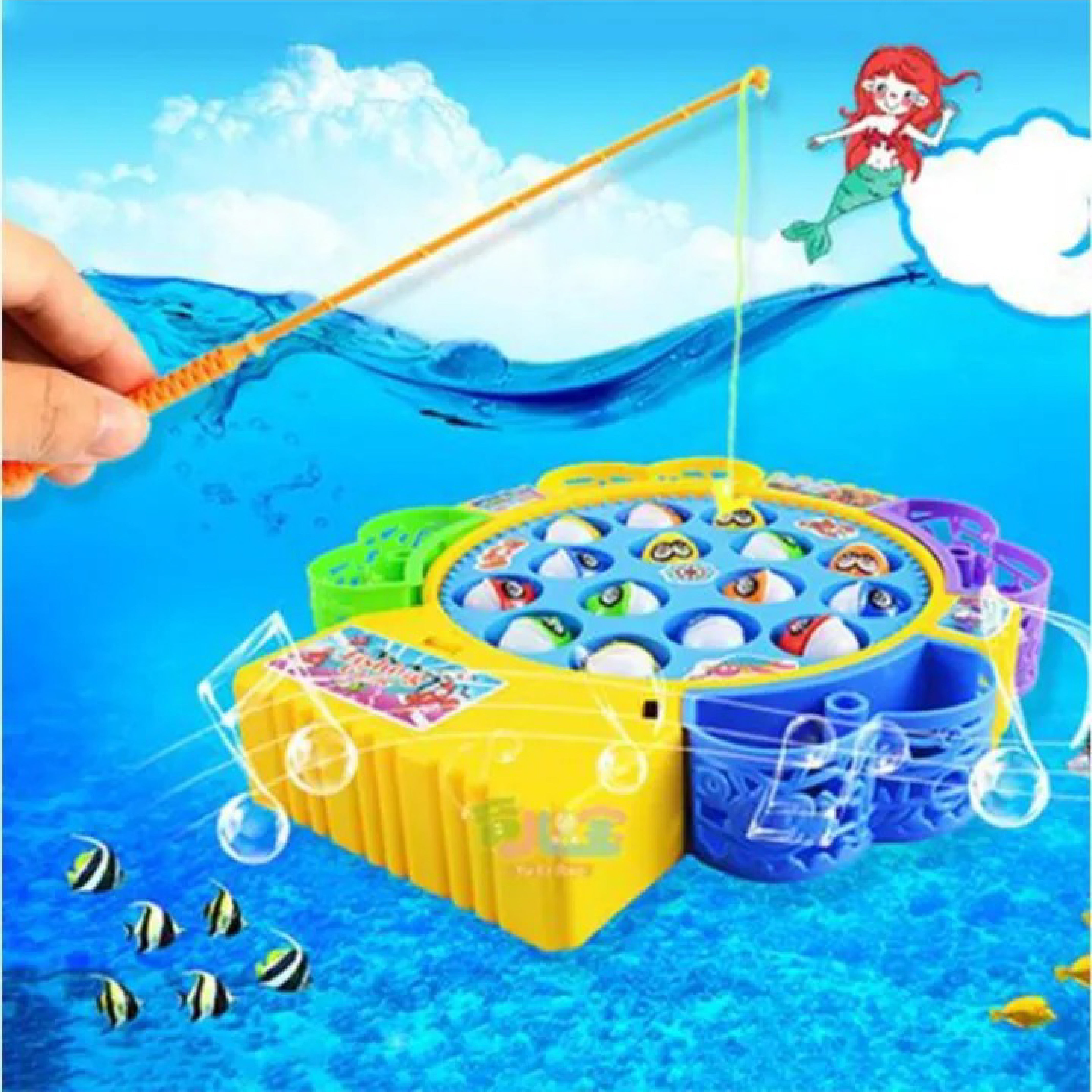 Fishing Game Toy Set with Rotating Board - Interactive Game with Music and Quiet Mode