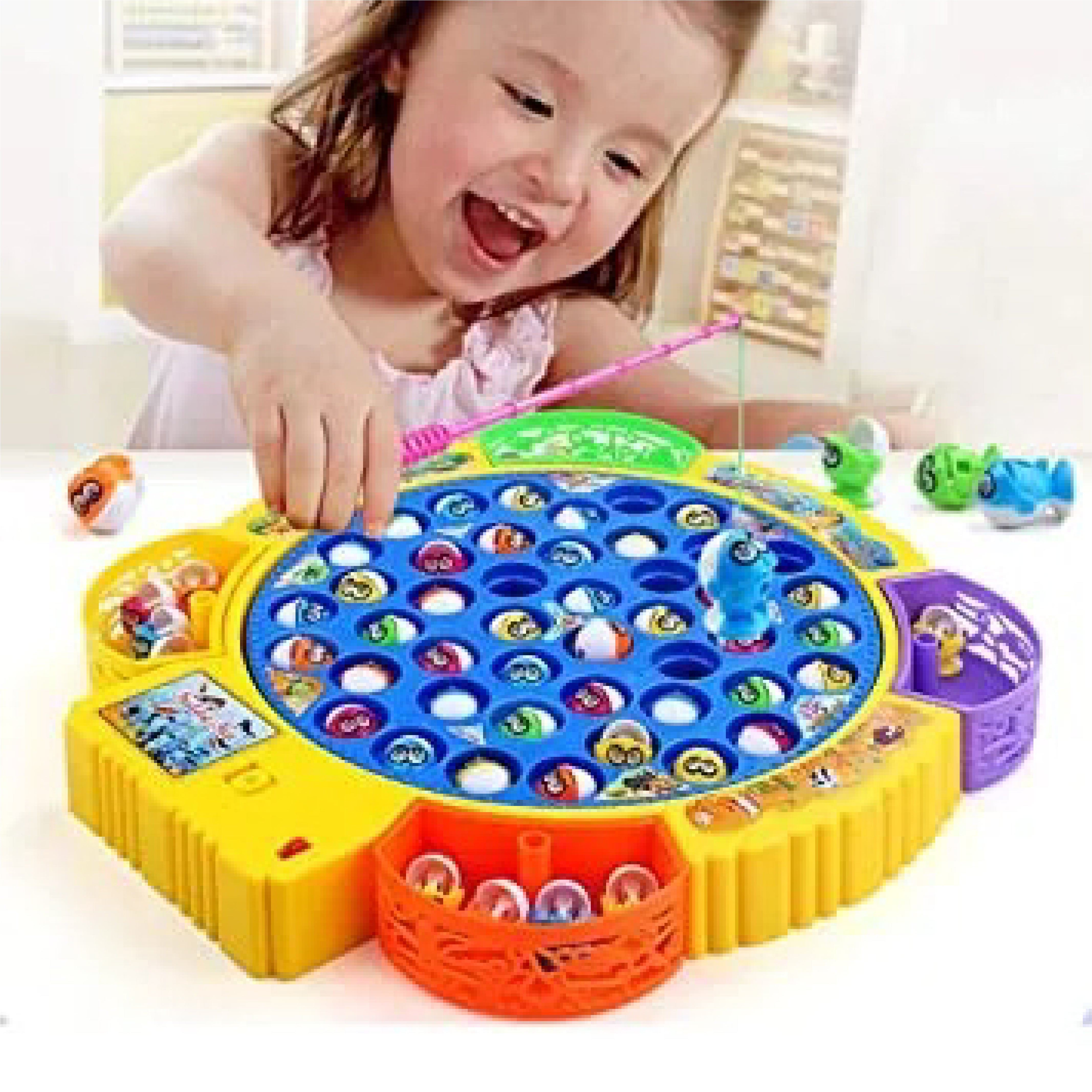 Fishing Game Toy Set with Rotating Board - Interactive Game with Music and Quiet Mode