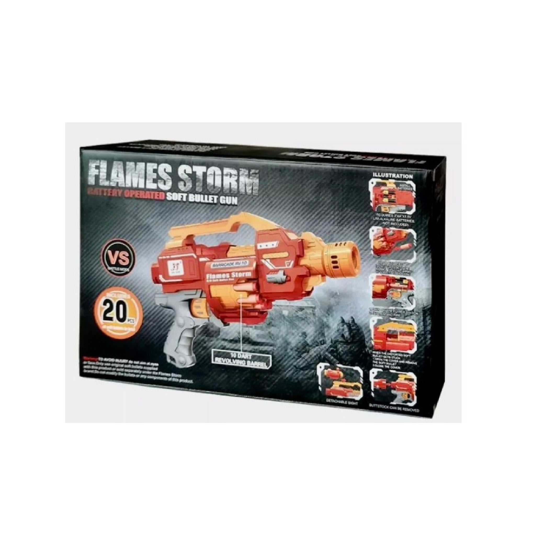 Flames Storm Battery-Operated Soft Bullet Gun with 10-Dart Revolving Barrel