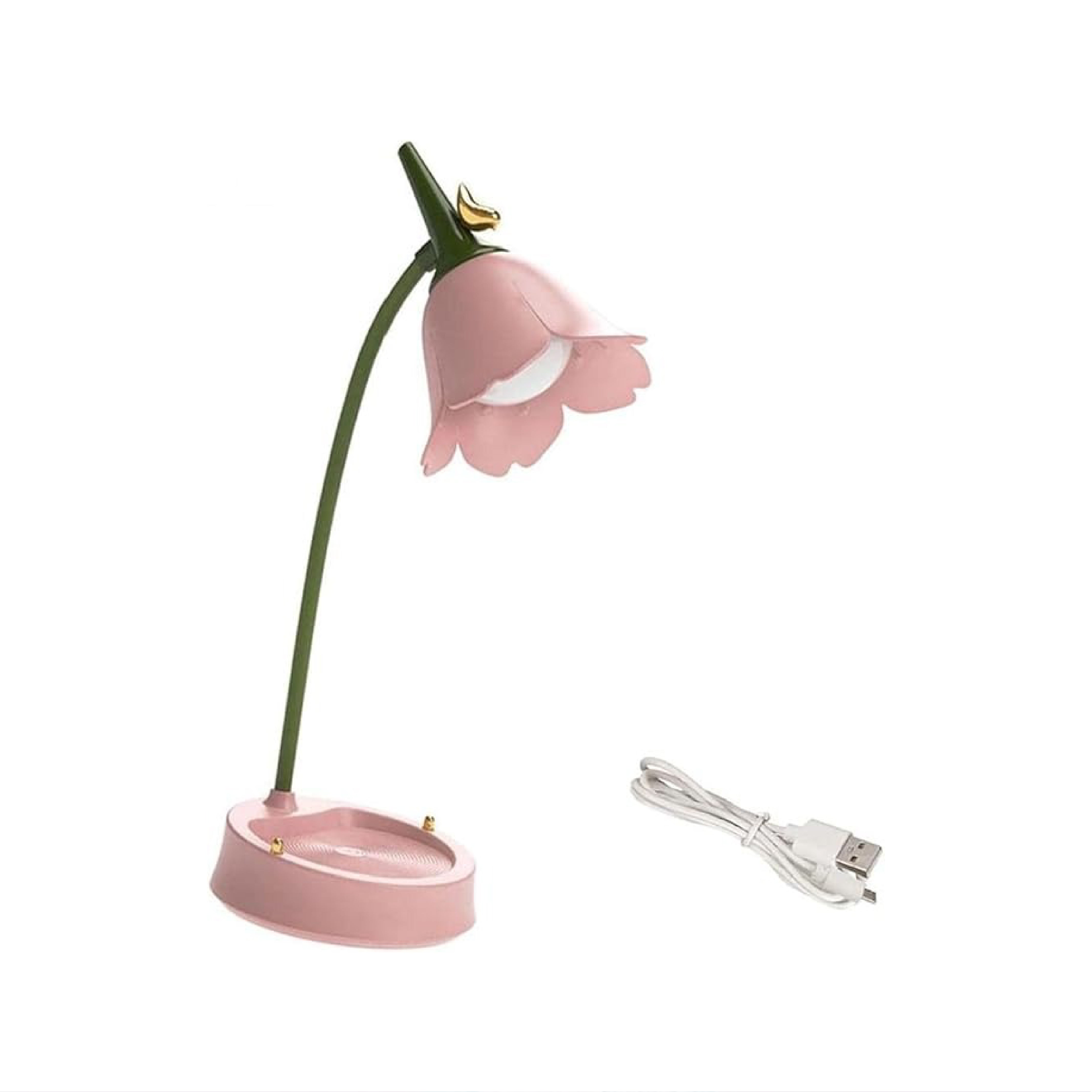 Flower LED Desk Lamp with USB - Pink Desk Light for Eye Protection and Adjustable Brightness