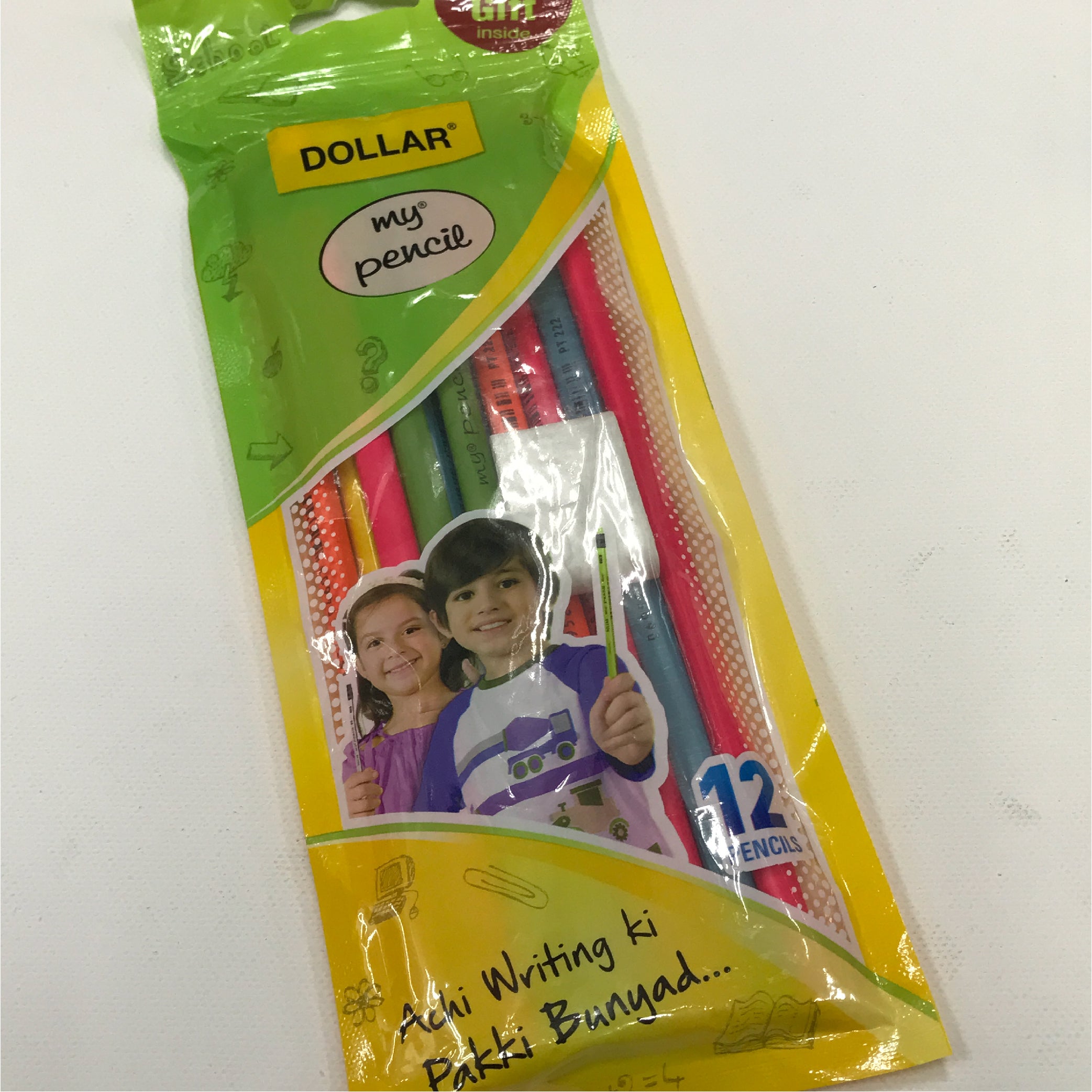 Dollar My Pencil - 12 Pack, Colorful School Pencils with Free Eraser Gift