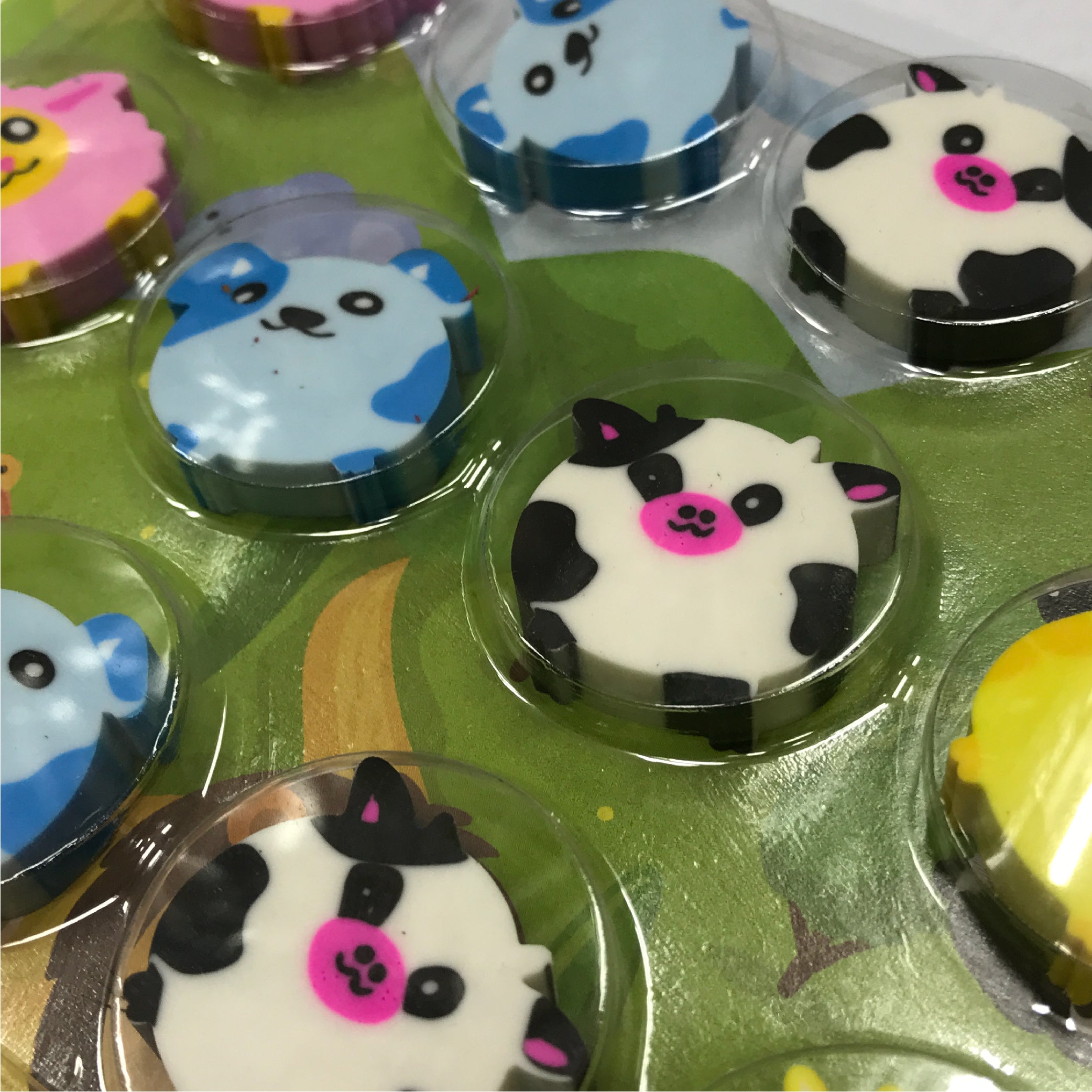 12 Animal Erasers Set - Cute Sheep, Cow, Giraffe, and Koala Designs