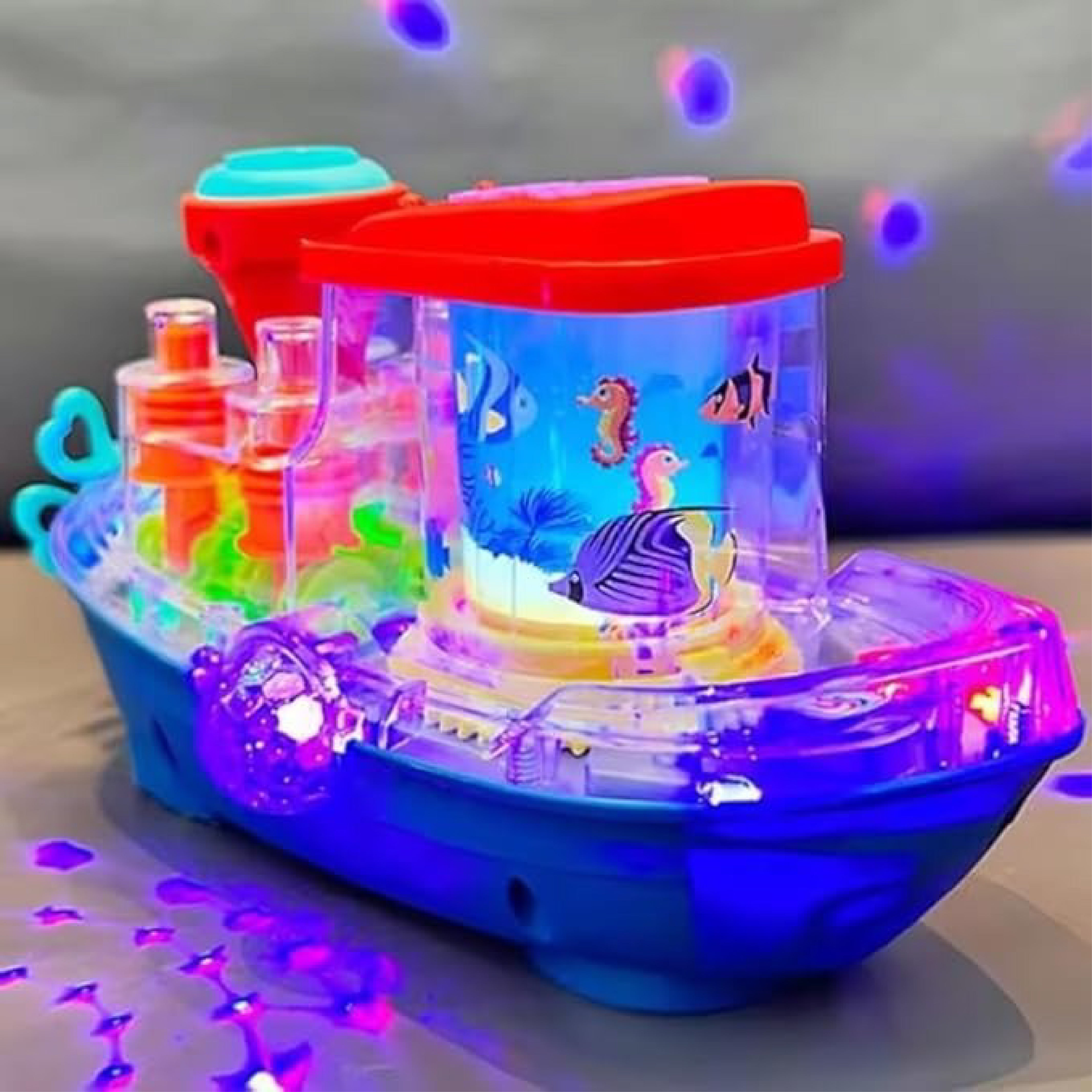 Gear Land Toy Ship with Rotating Fishing Lamp, Music, and Lights