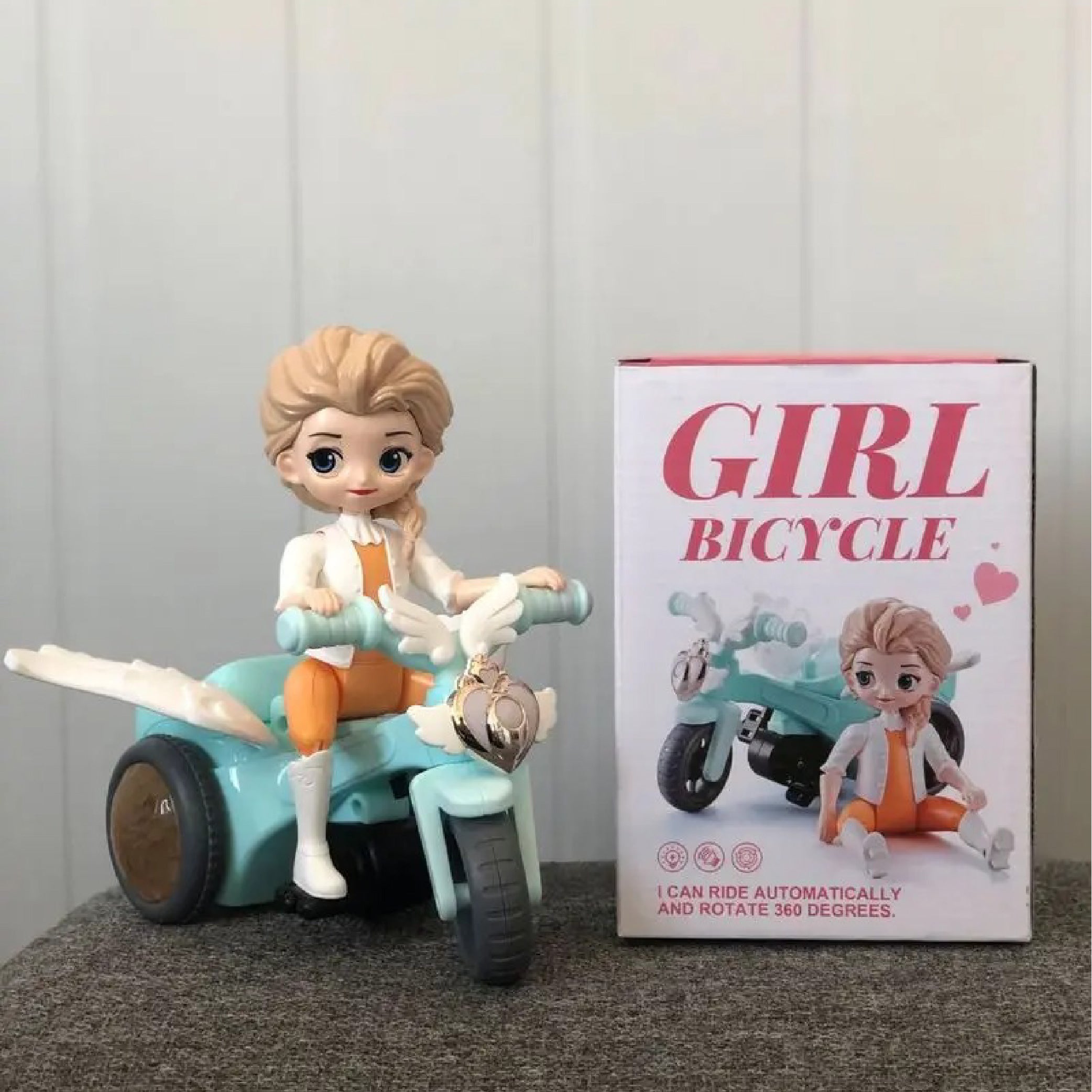 Girl Bicycle Toy with Lights and Music - Stylish Riding Doll on Bike,