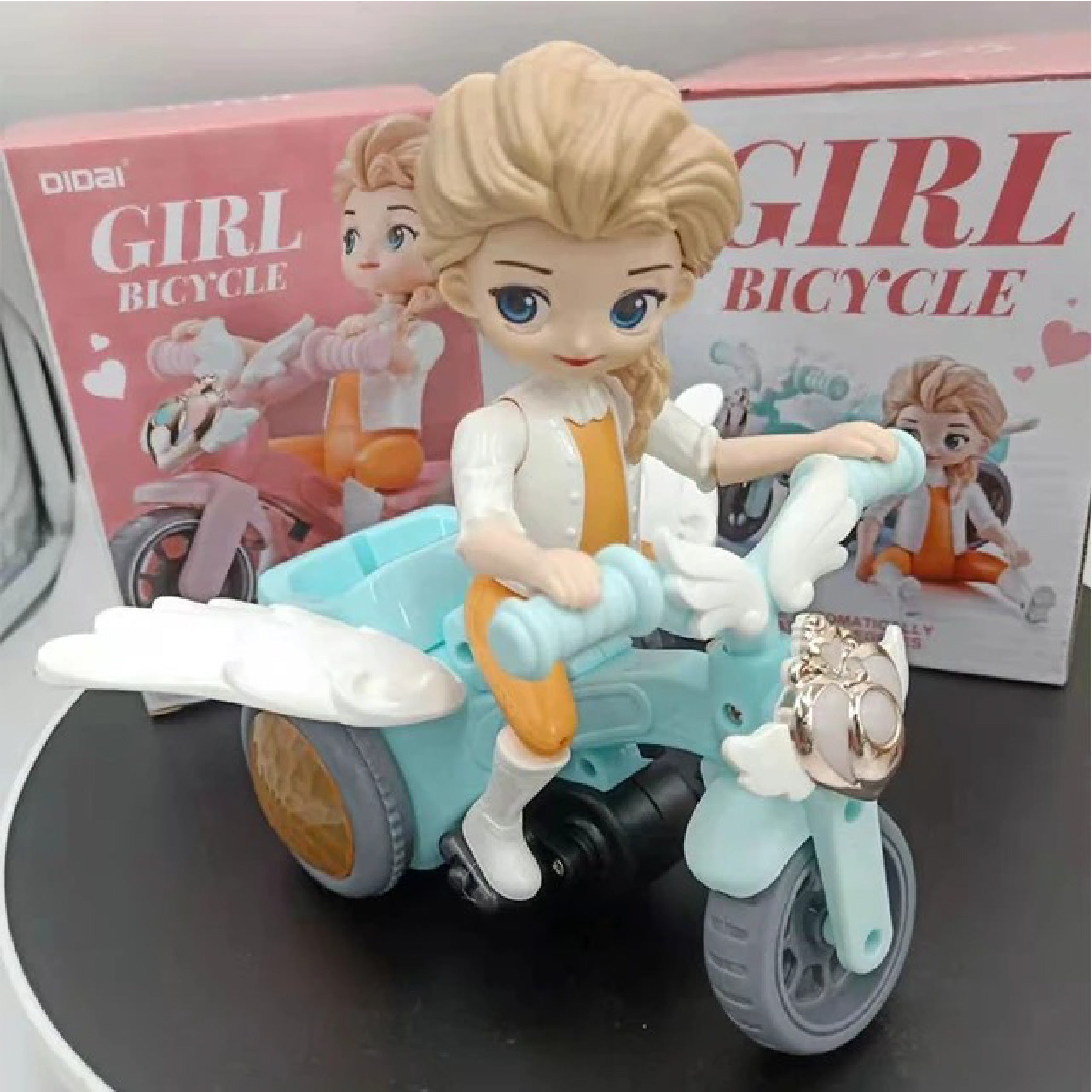 Girl Bicycle Toy with Lights and Music - Stylish Riding Doll on Bike,