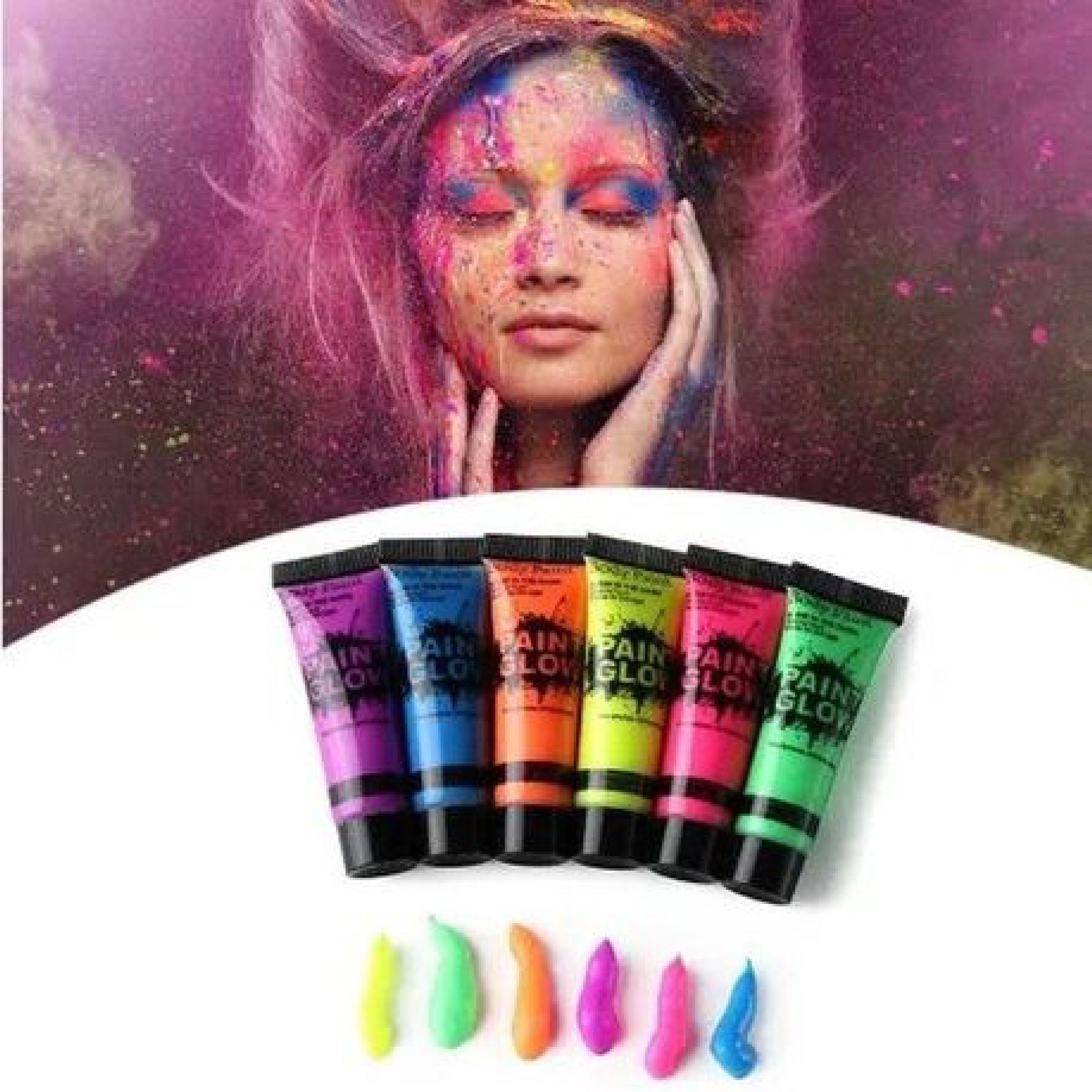 Glow in the Dark Paint - Super Bright Fluorescent Body Art, 6 Color Set