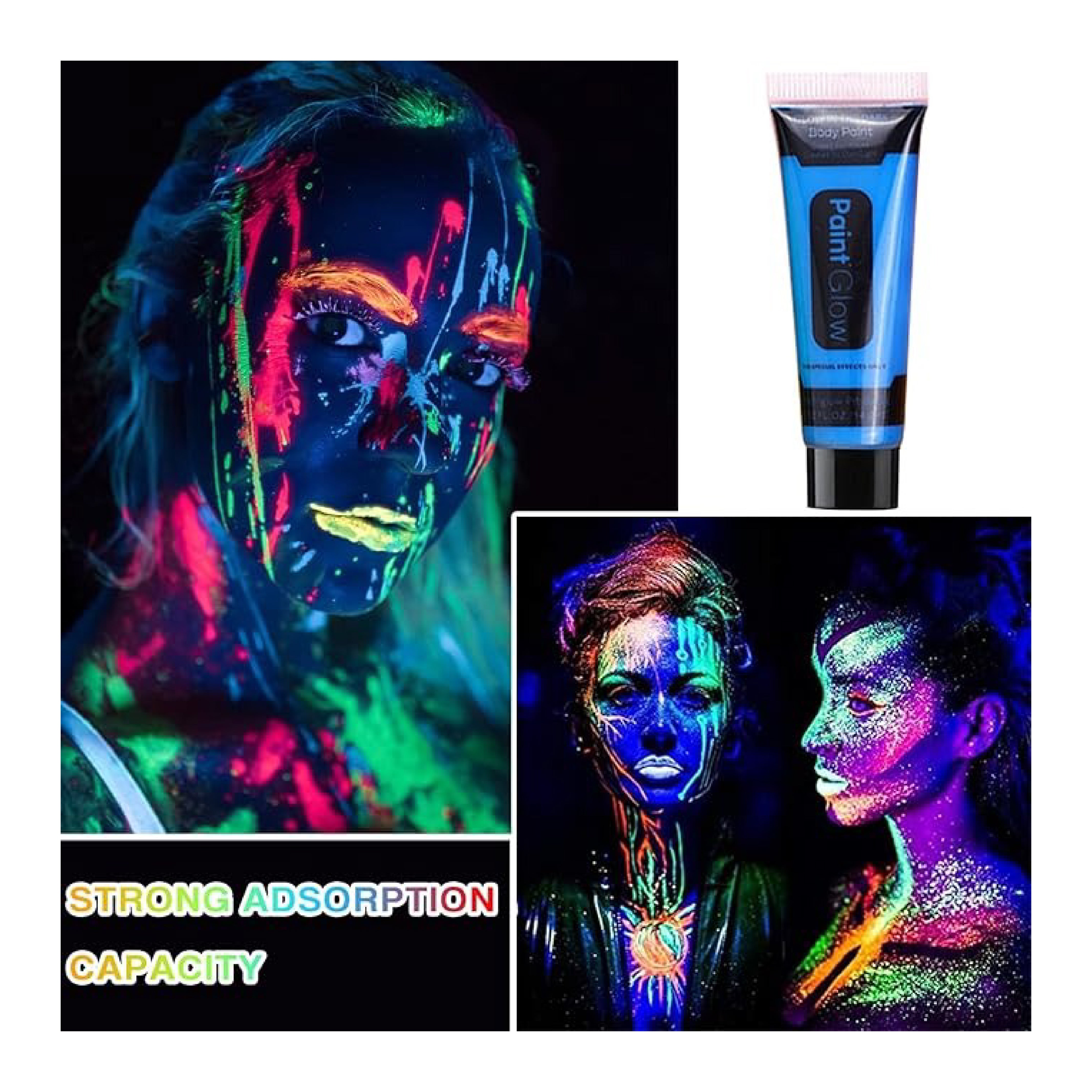 Glow in the Dark Paint - Super Bright Fluorescent Body Art, 6 Color Set