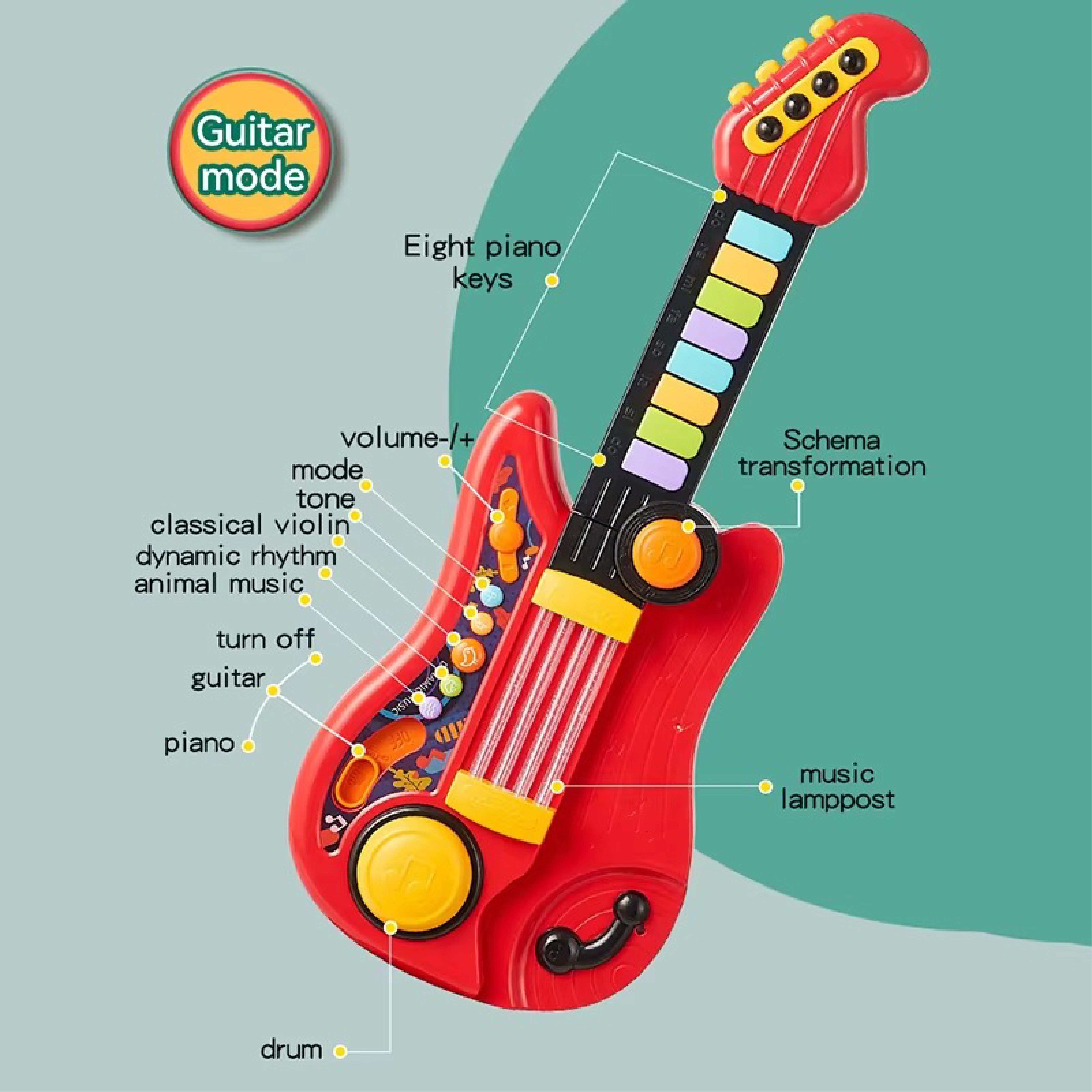 Guitar Piano ZZ1495B - 2-in-1 Musical Toy for Kids Aged 3-5