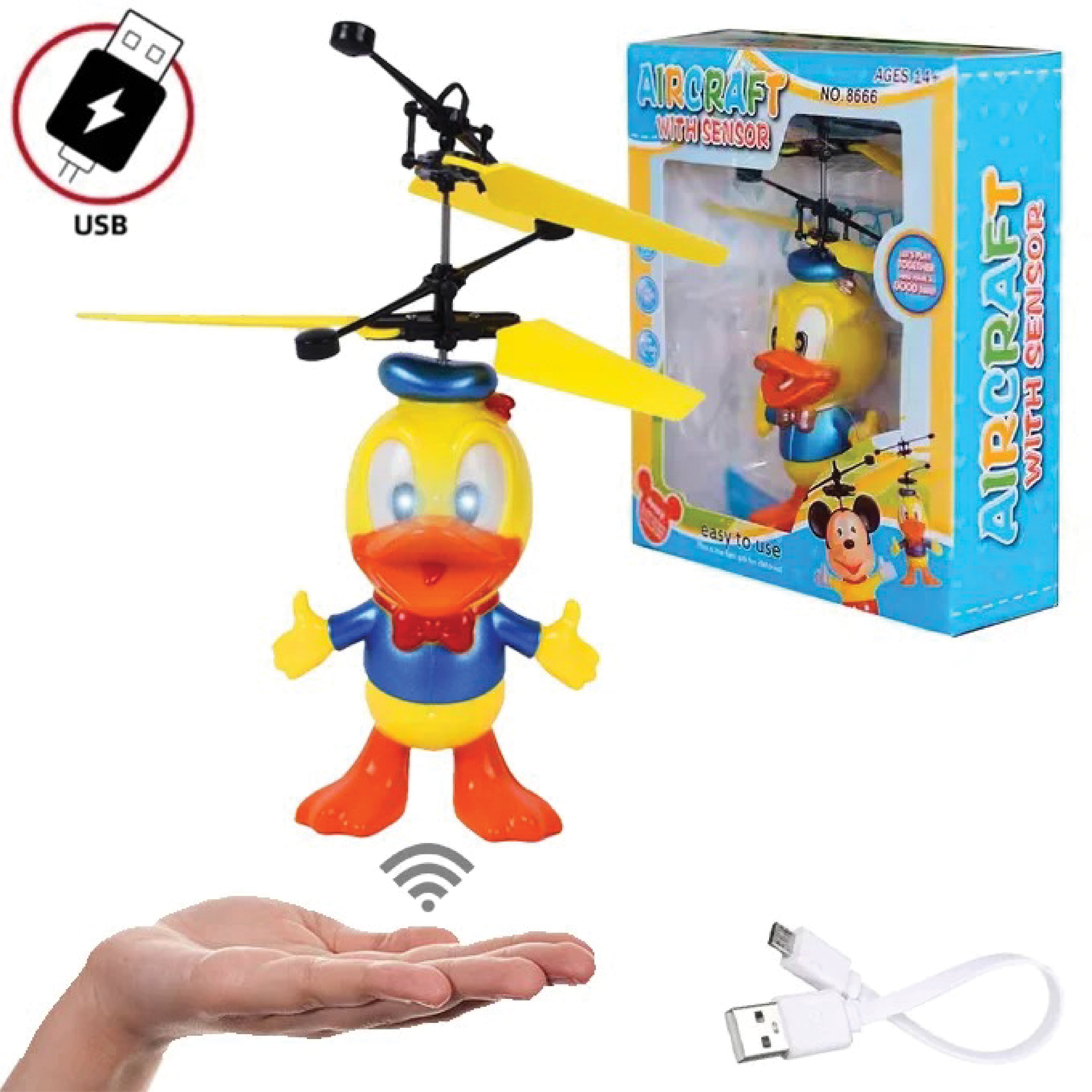 Hand Sensor Control Duck Flying Copter - Rechargeable Donald Duck Toy with Lights